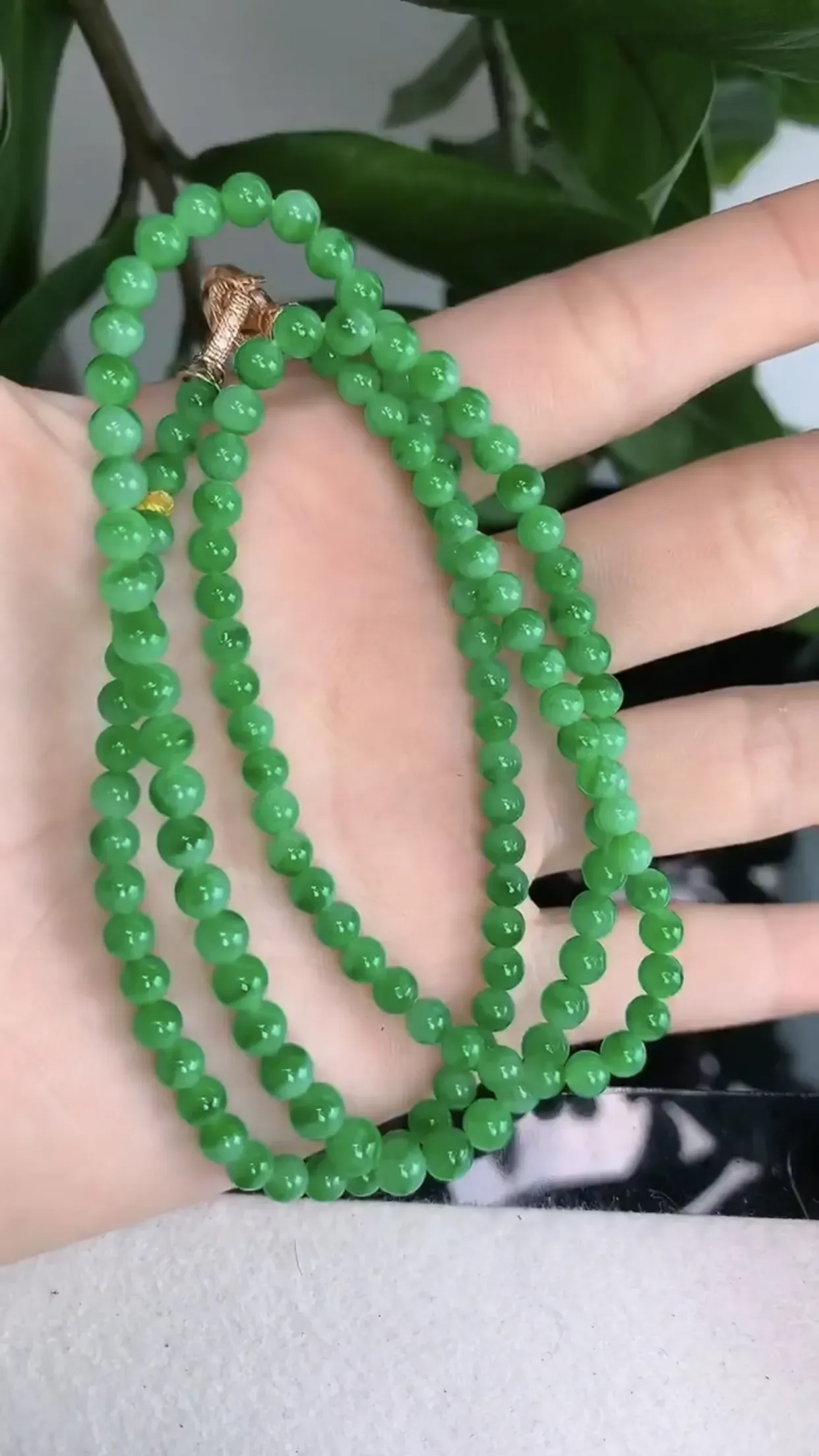 天然A货翡翠冰糯种飘阳绿全胶感圆珠项链 尺寸取一4.8mm