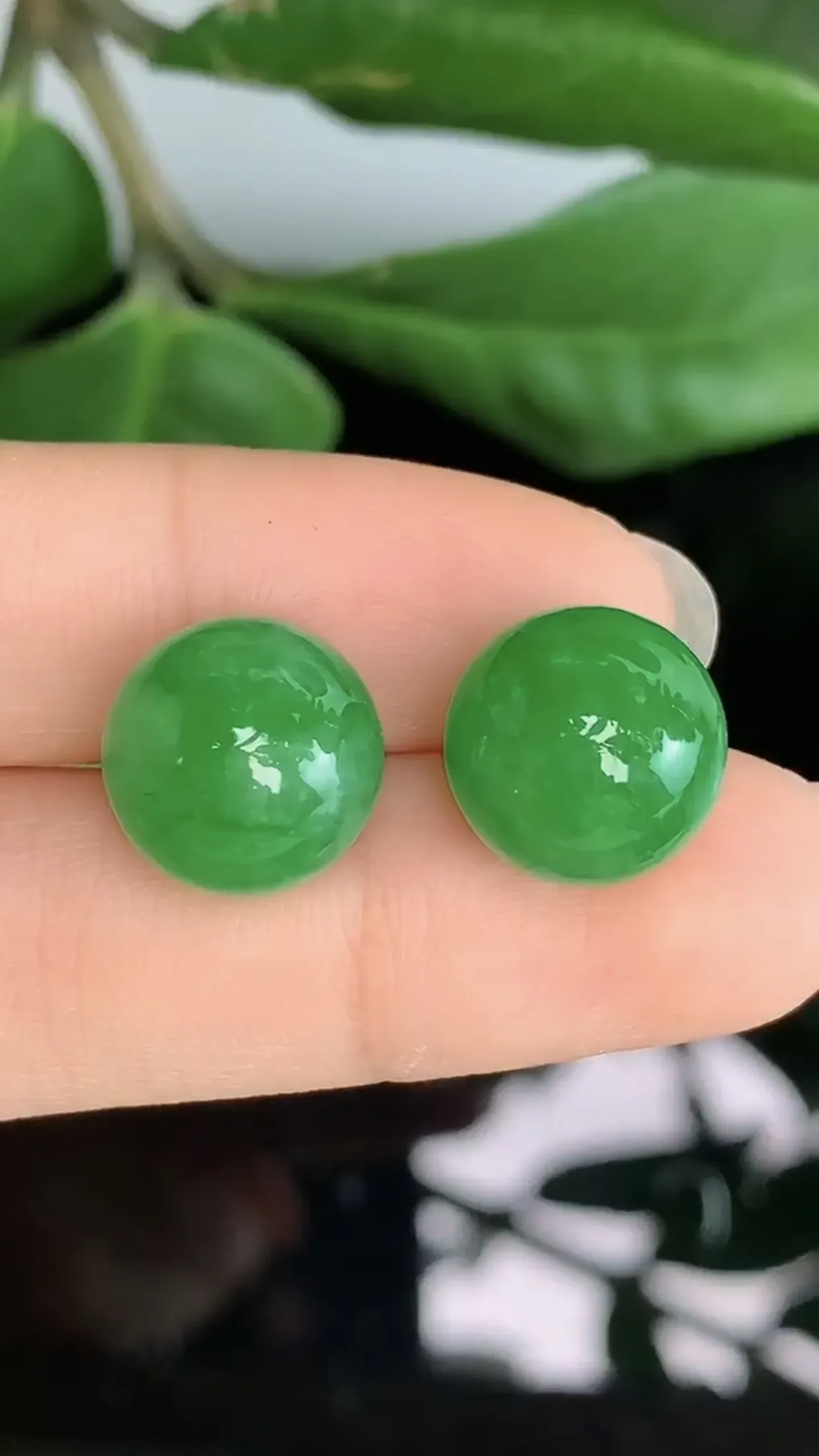 天然A货翡翠冰糯种飘绿胶感圆珠玉坠一对 尺寸取一12.6mm