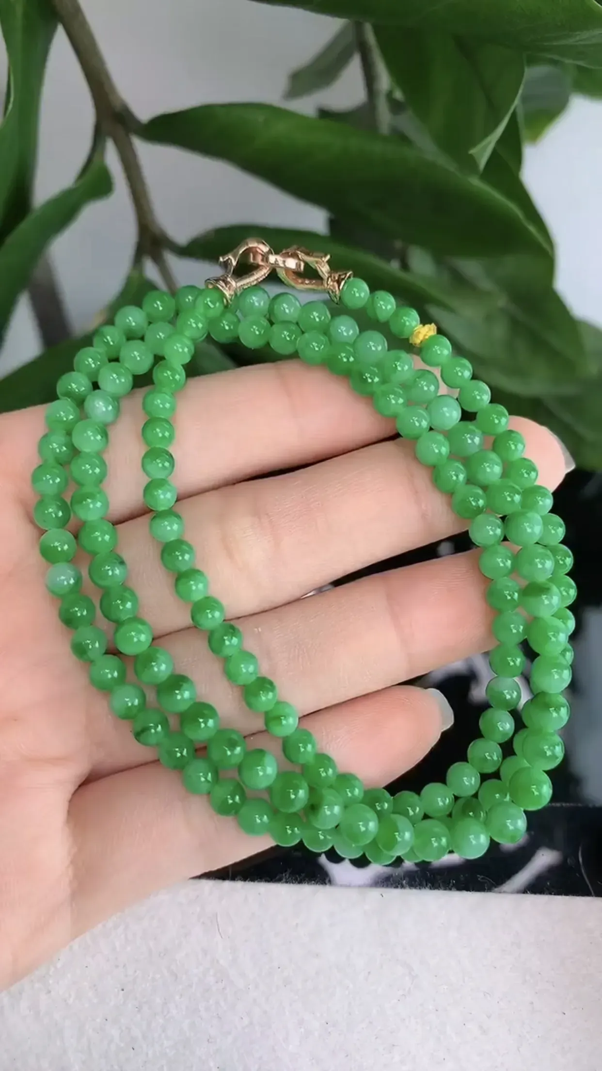 天然A货翡翠冰糯种飘阳绿全胶感圆珠项链 尺寸取一4.8mm