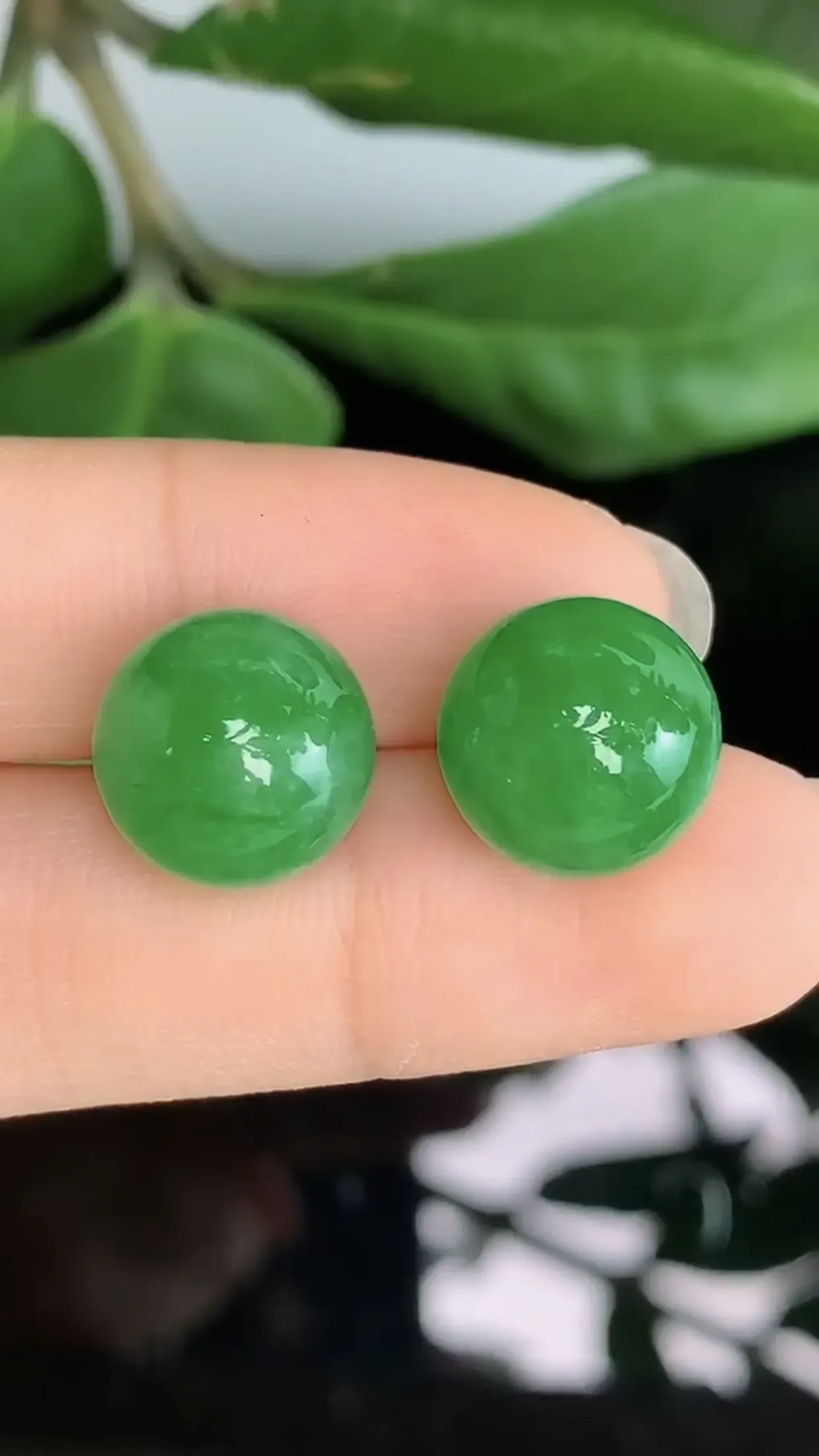 天然A货翡翠冰糯种飘绿胶感圆珠玉坠一对 尺寸取一12.6mm