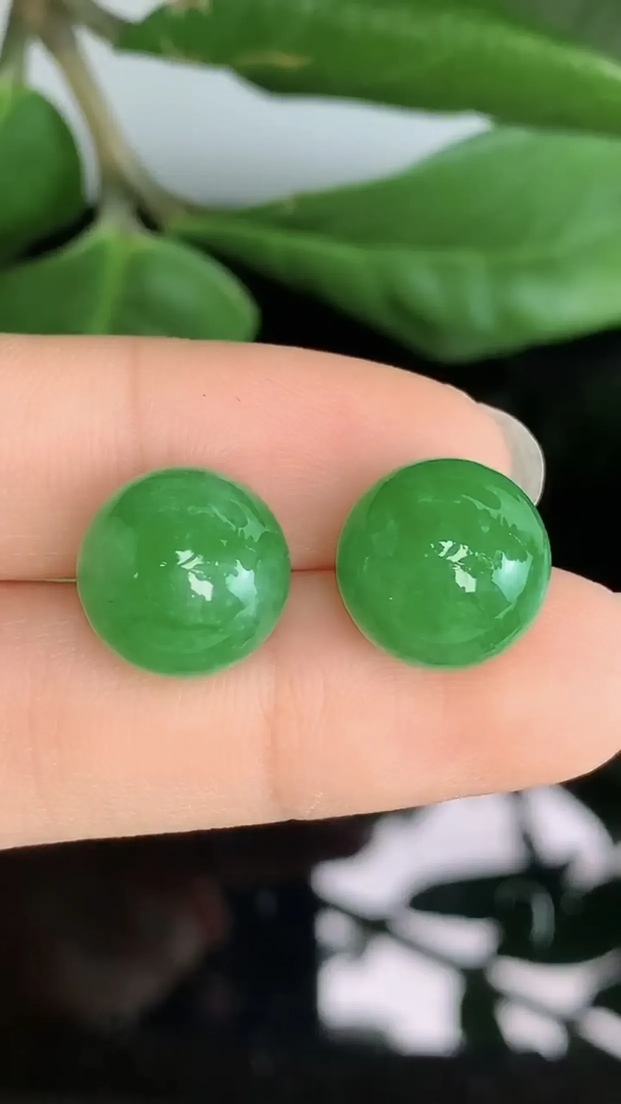 天然A货翡翠冰糯种飘绿胶感圆珠玉坠一对 尺寸取一12.6mm