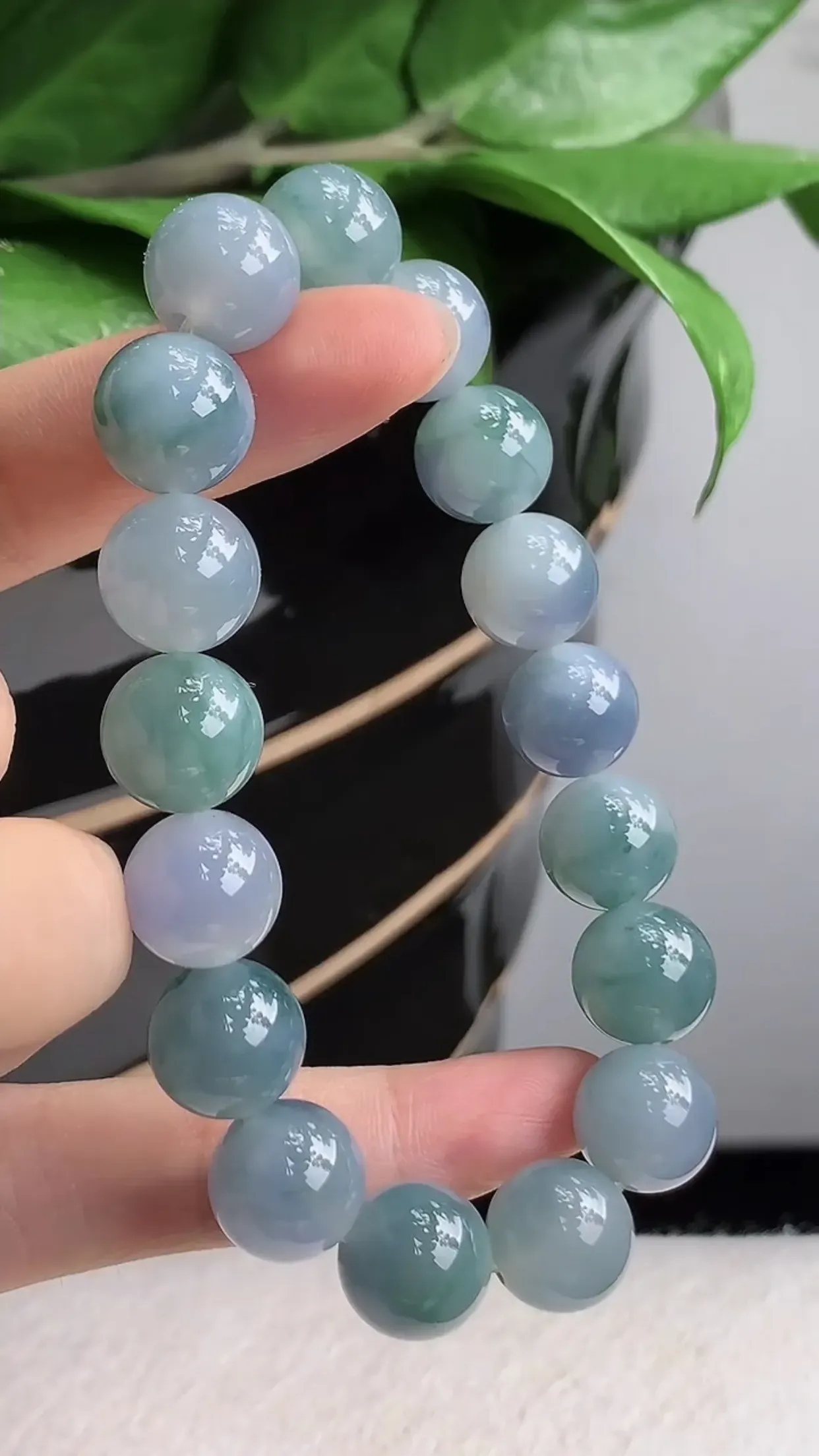天然A货翡翠老坑种紫罗兰飘花圆珠佛珠手串手链 共17颗 尺寸11.7mm