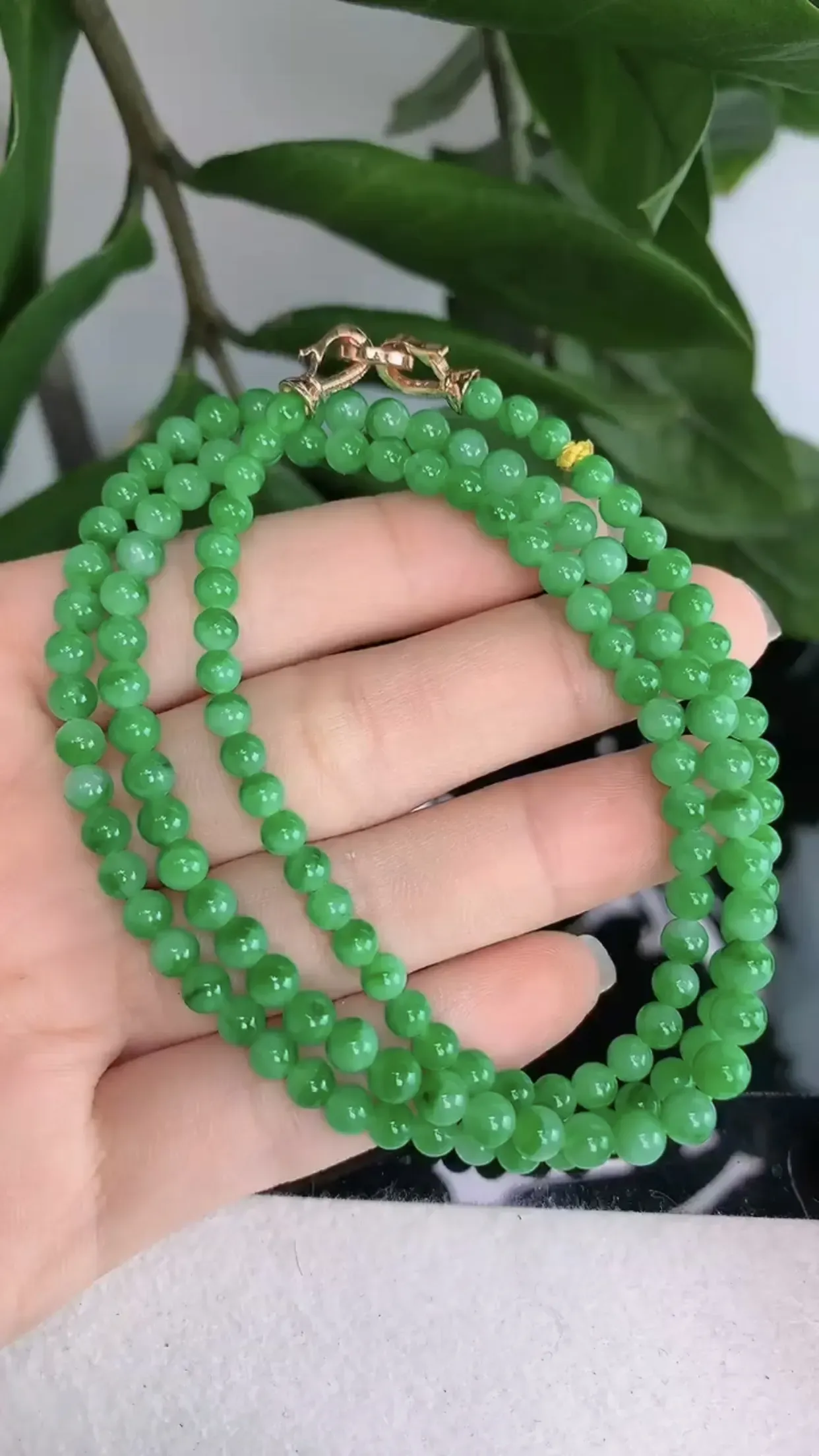 天然A货翡翠冰糯种飘阳绿全胶感圆珠项链 尺寸取一4.8mm