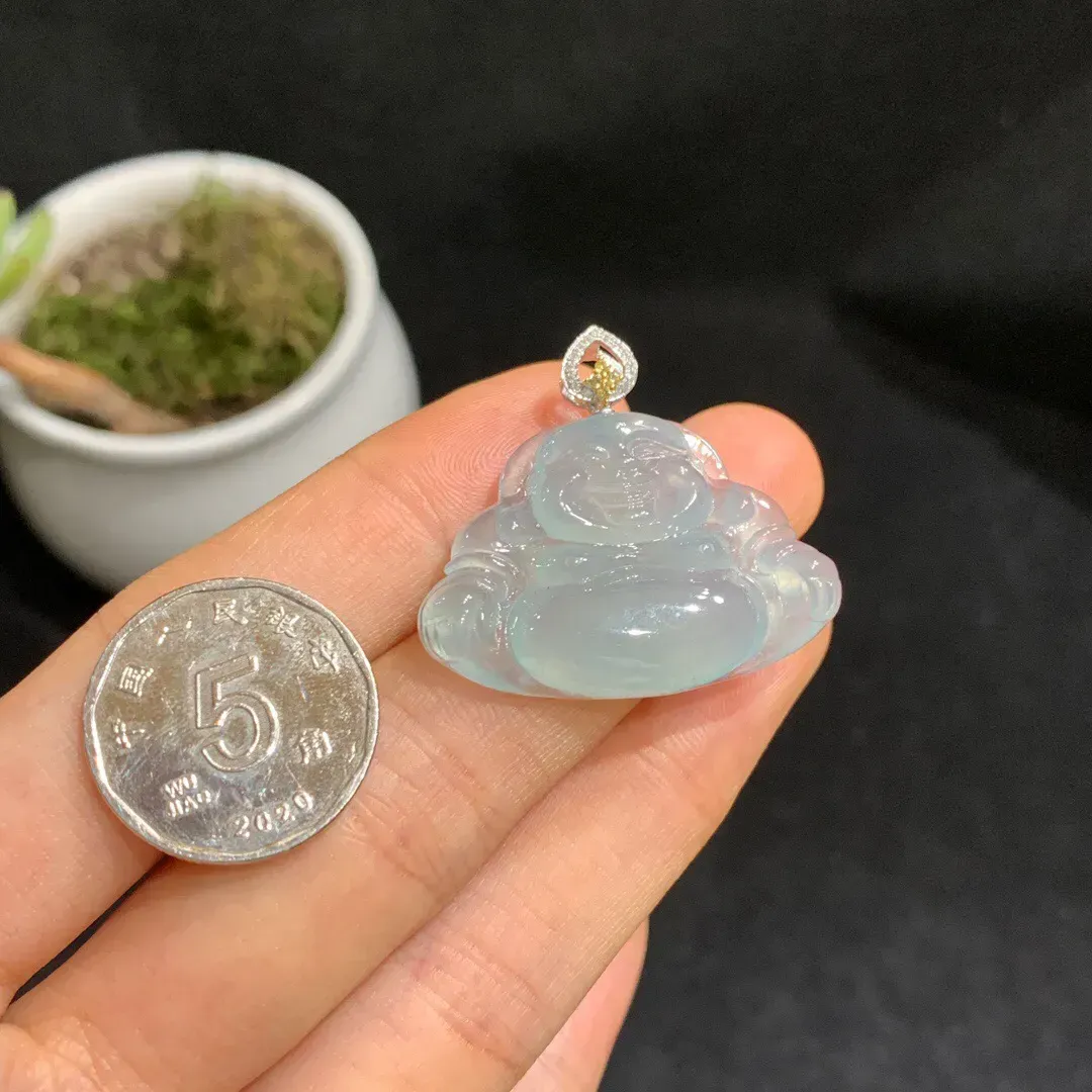 冰种蓝晴佛公吊坠