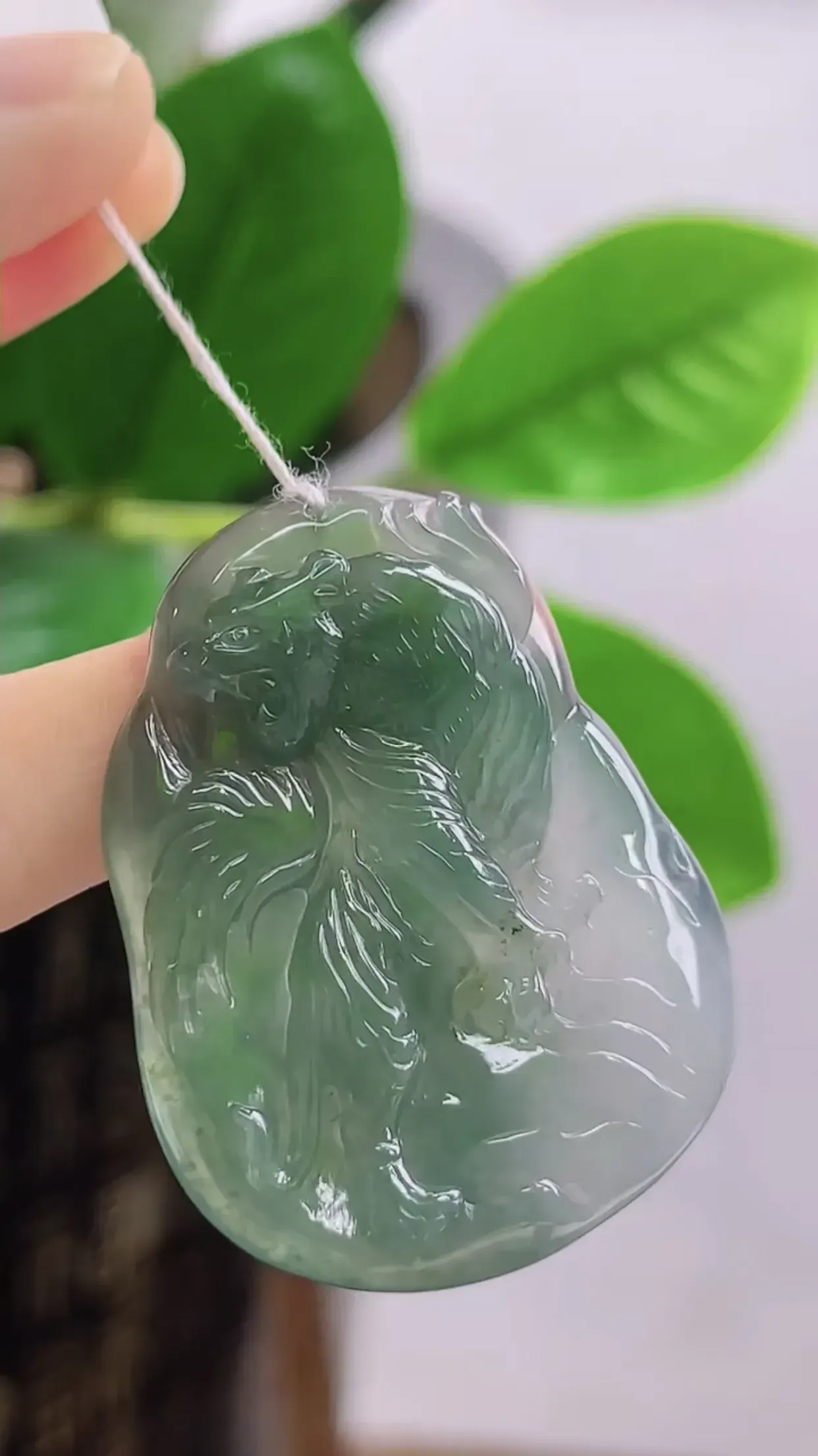 缅甸玉天然A货翡翠  老坑料起胶冰种飘绿生肖虎牌挂件 精美水润 色泽鲜艳 种老水头足 料子细腻光滑 尺寸：42-33-5.4mm  y16.24