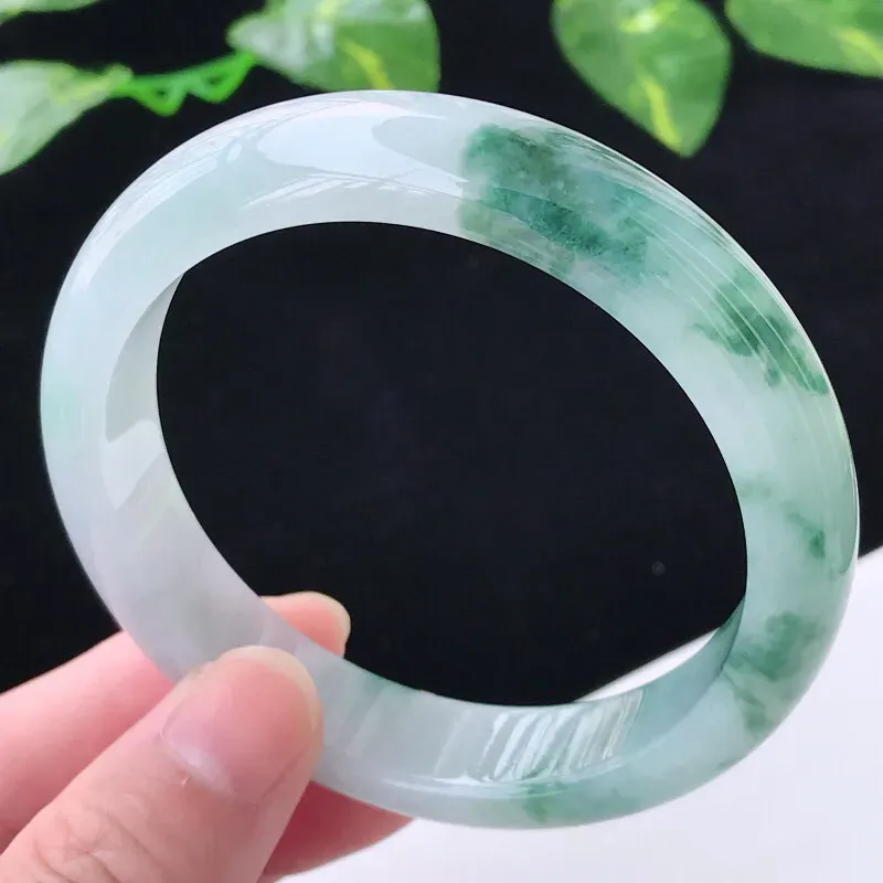 正圈57.7mm 老坑a货翡翠飘花精美正圈翡翠手镯 圈口57.7/13.1/8.0  种老水足 上手漂亮
