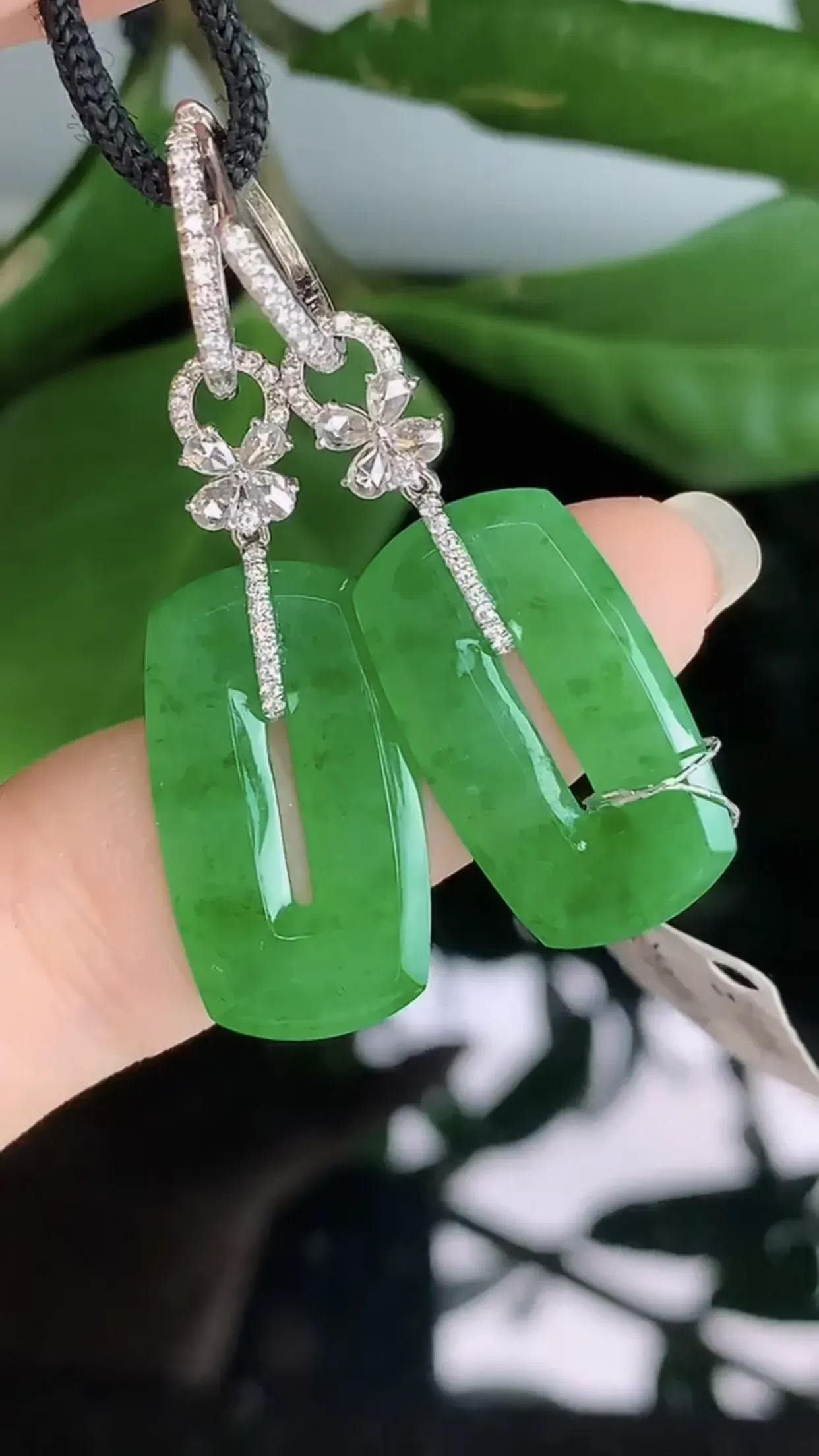 【限时特惠】天然A货翡翠18k金冰糯种飘绿胶感福贝耳坠一对 裸石取一22-12.5-2.2mm