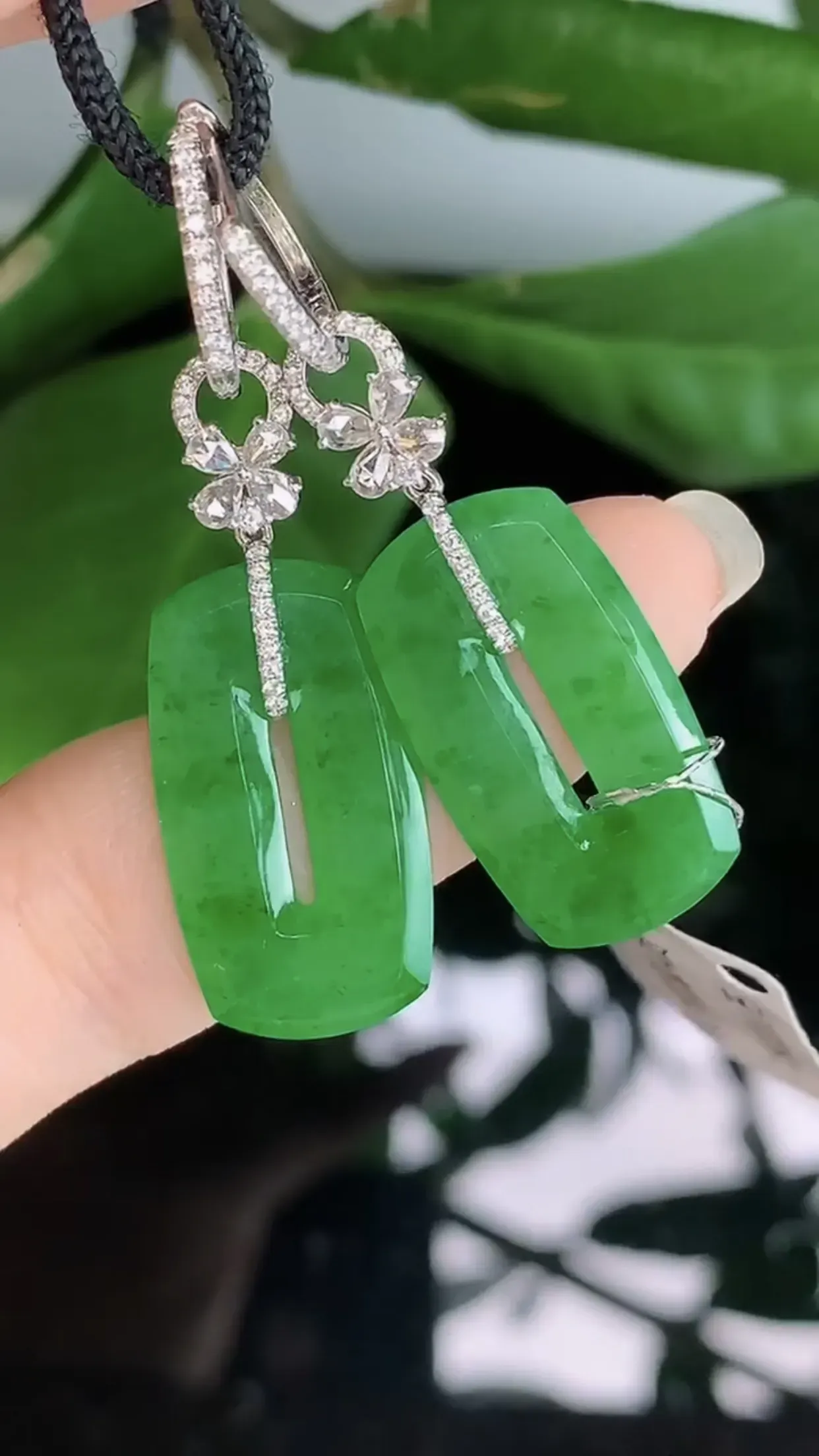 【限时特惠】天然A货翡翠18k金冰糯种飘绿胶感福贝耳坠一对 裸石取一22-12.5-2.2mm