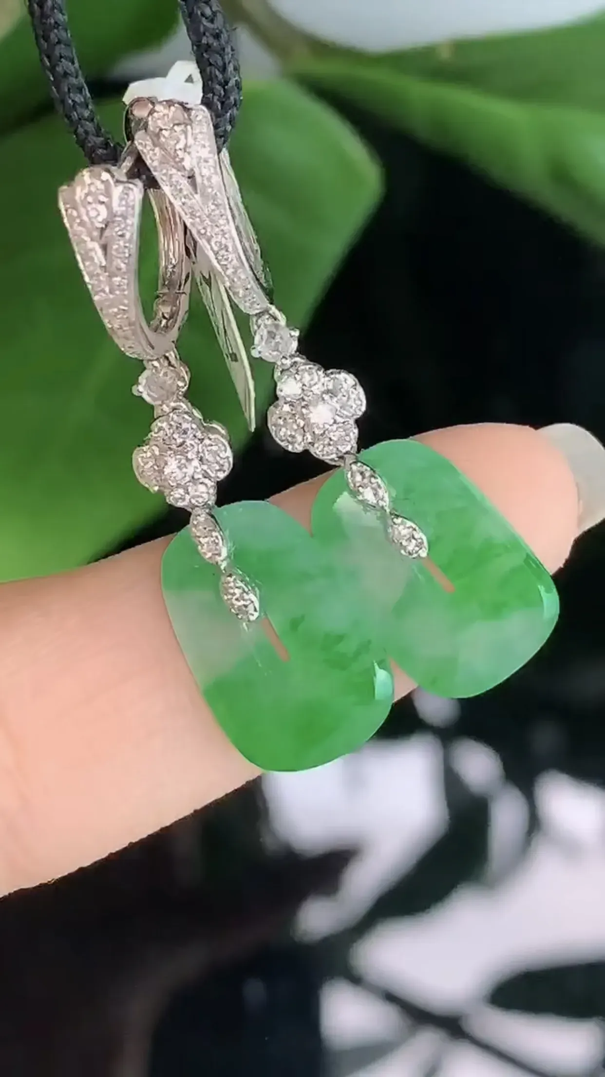 天然A货翡翠18k金冰糯种飘阳绿全胶感福贝耳坠一对 裸石取一14.6-9.2-2.2mm