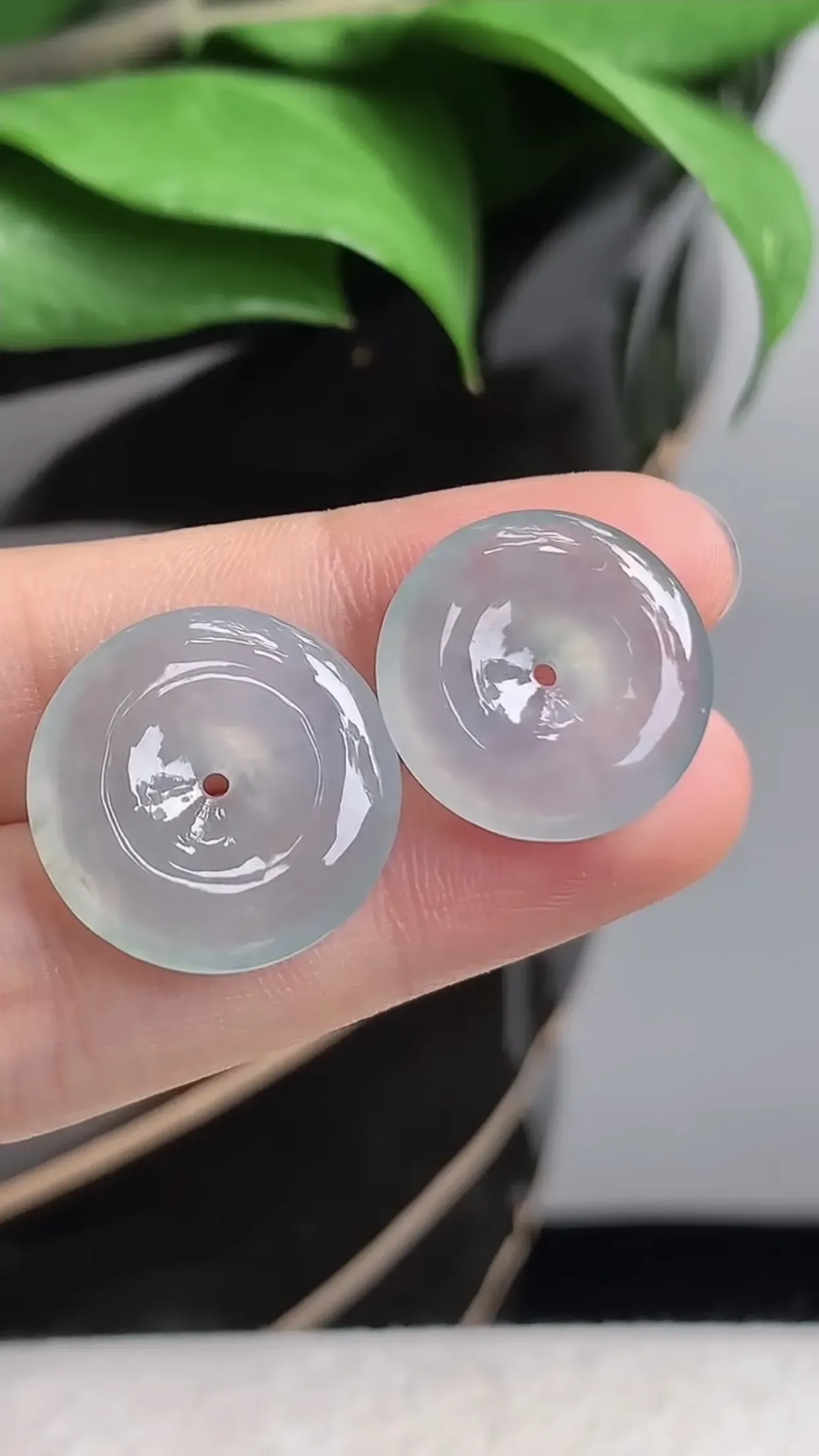 天然A货翡翠老坑冰种平安扣一对 可代镶嵌 尺寸19.2×4.6mm