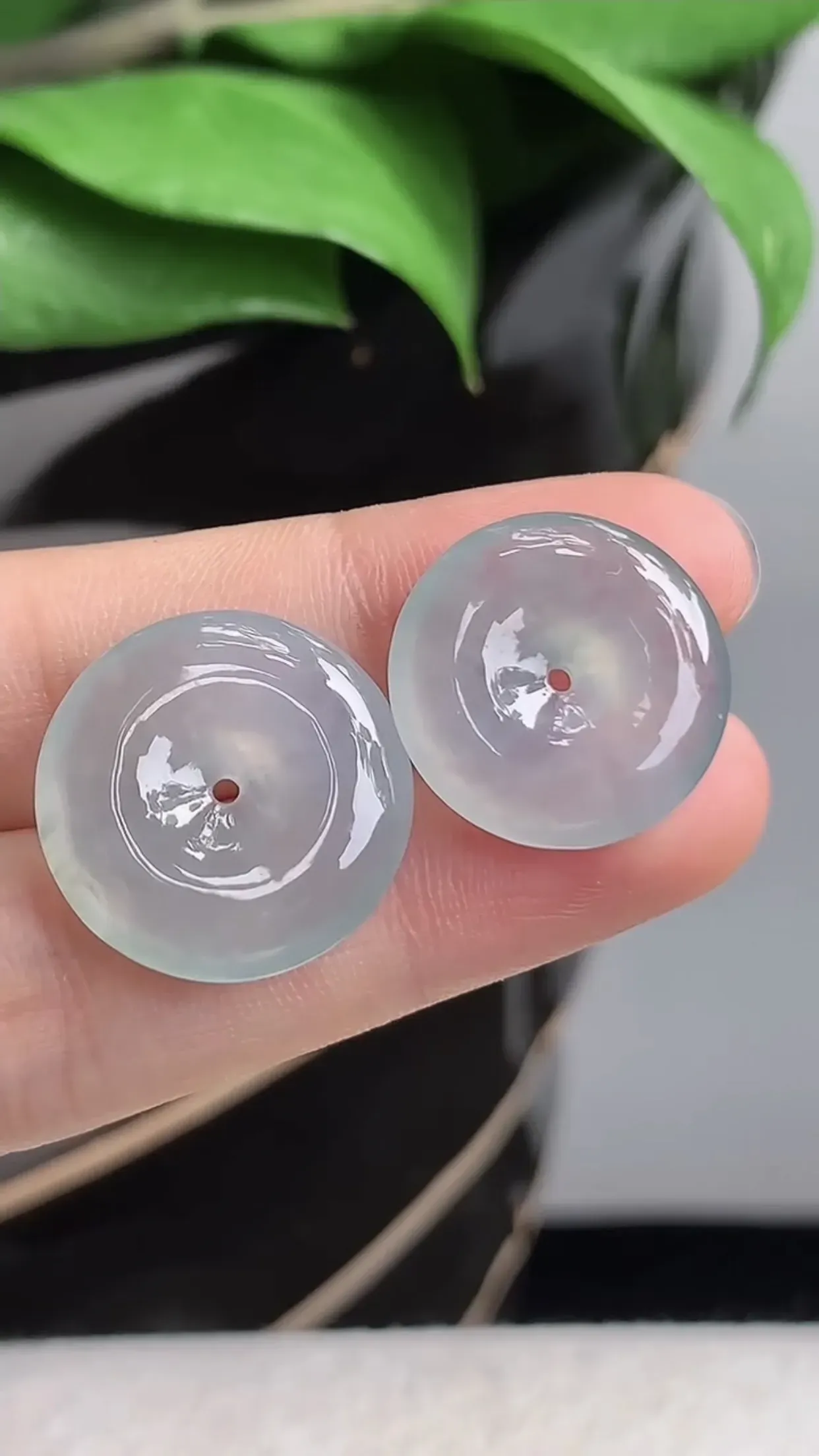 天然A货翡翠老坑冰种平安扣一对 可代镶嵌 尺寸19.2×4.6mm