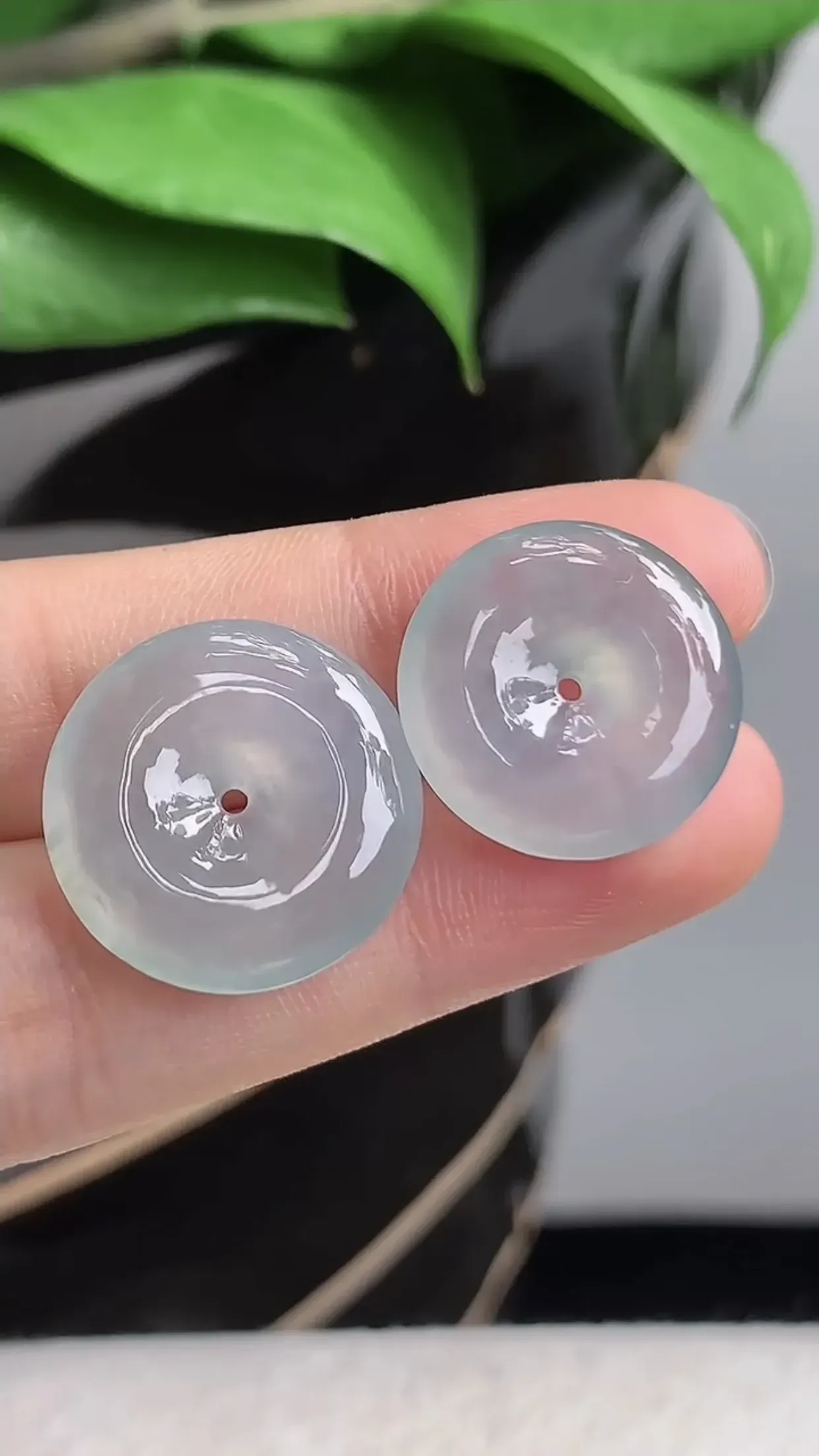 天然A货翡翠老坑冰种平安扣一对 可代镶嵌 尺寸19.2×4.6mm