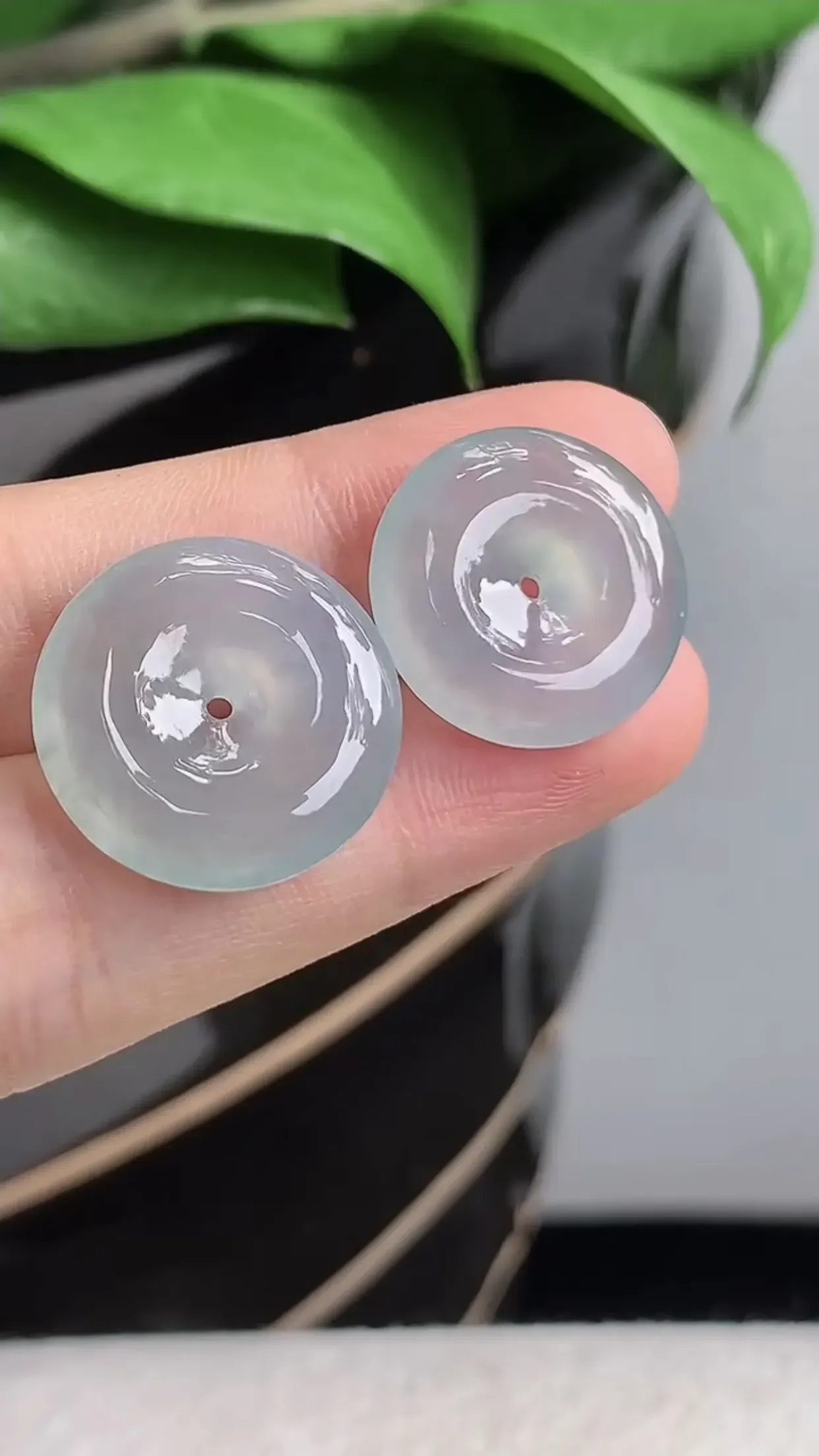 天然A货翡翠老坑冰种平安扣一对 可代镶嵌 尺寸19.2×4.6mm