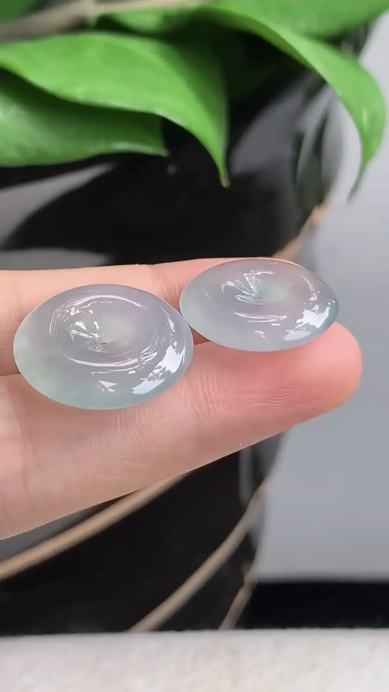 天然A货翡翠老坑冰种平安扣一对 可代镶嵌 尺寸19.2×4.6mm