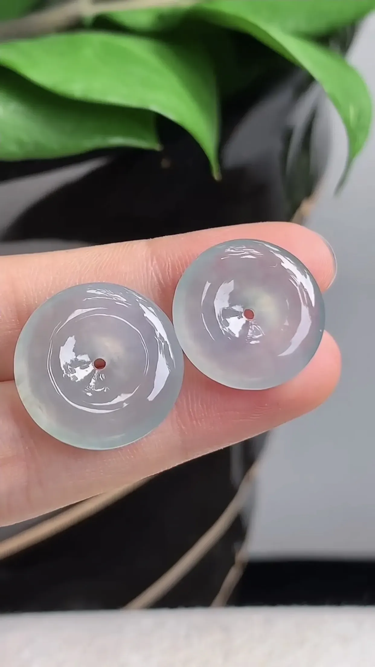 天然A货翡翠老坑冰种平安扣一对 可代镶嵌 尺寸19.2×4.6mm