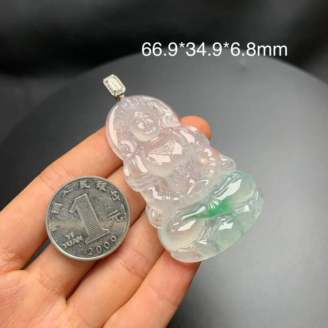 冰种飘绿度母吊坠 水润通透 雕工精美