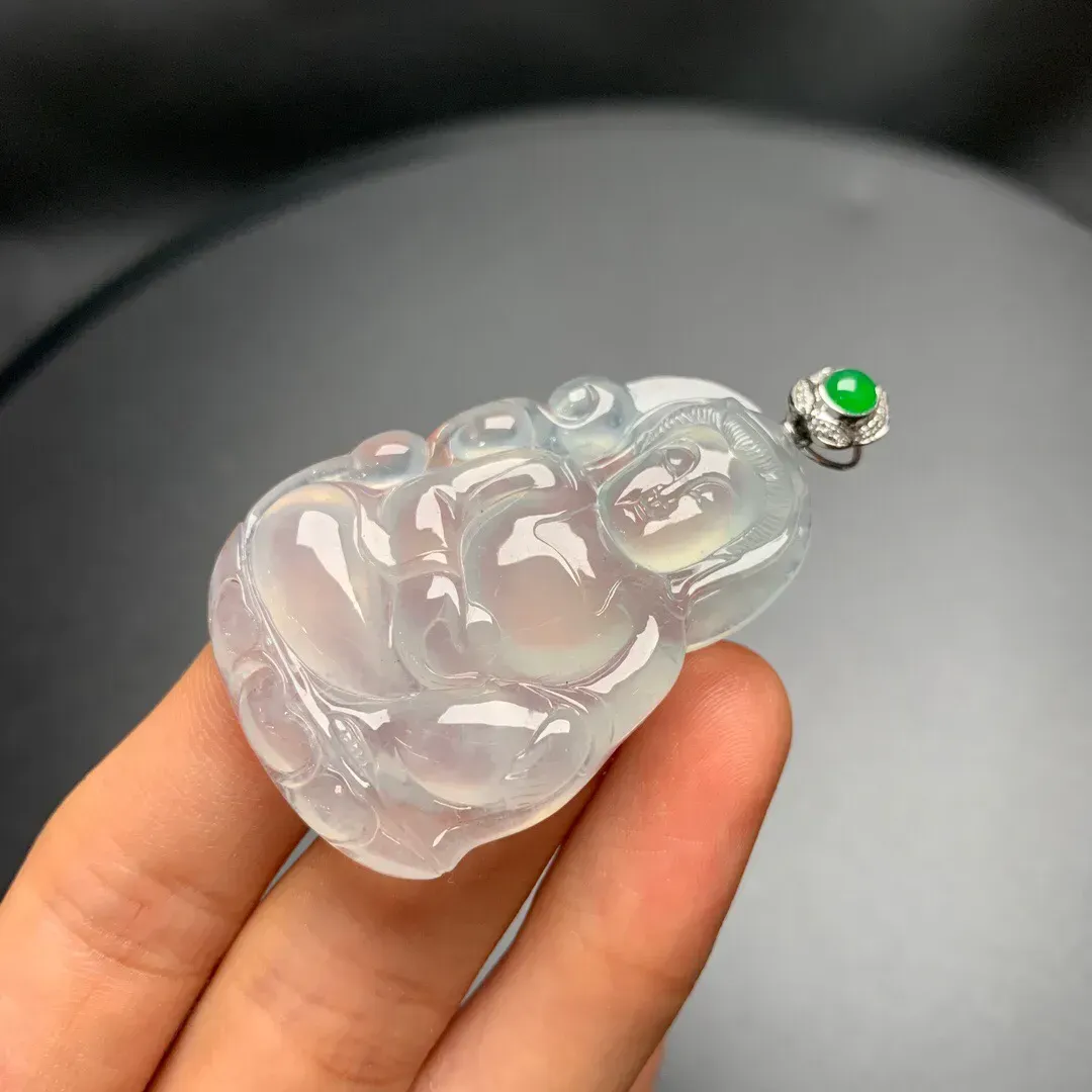 高冰种莹润自在观音吊坠 种好冰透 起光起胶 品相精美