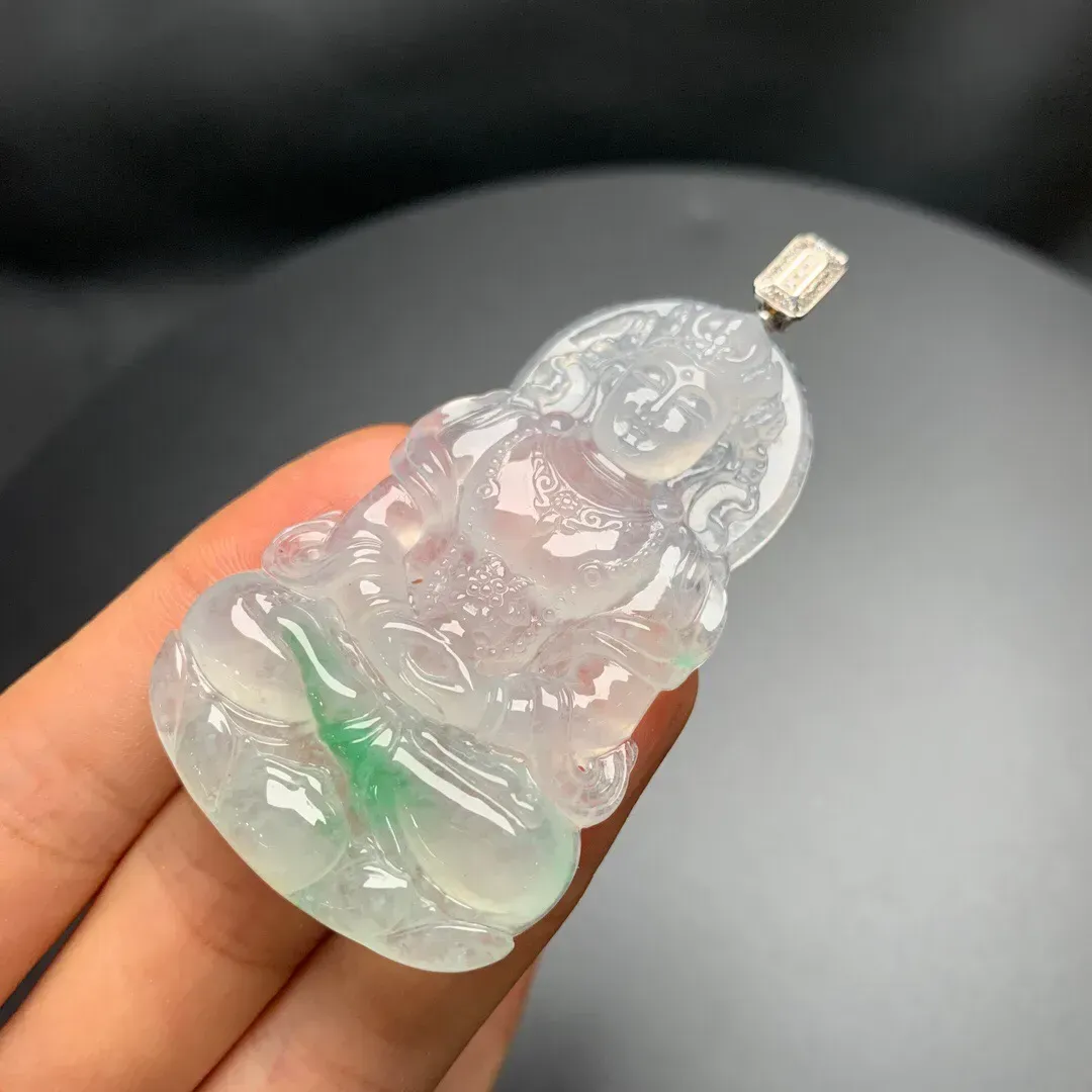 冰种飘绿度母吊坠 水润通透 雕工精美