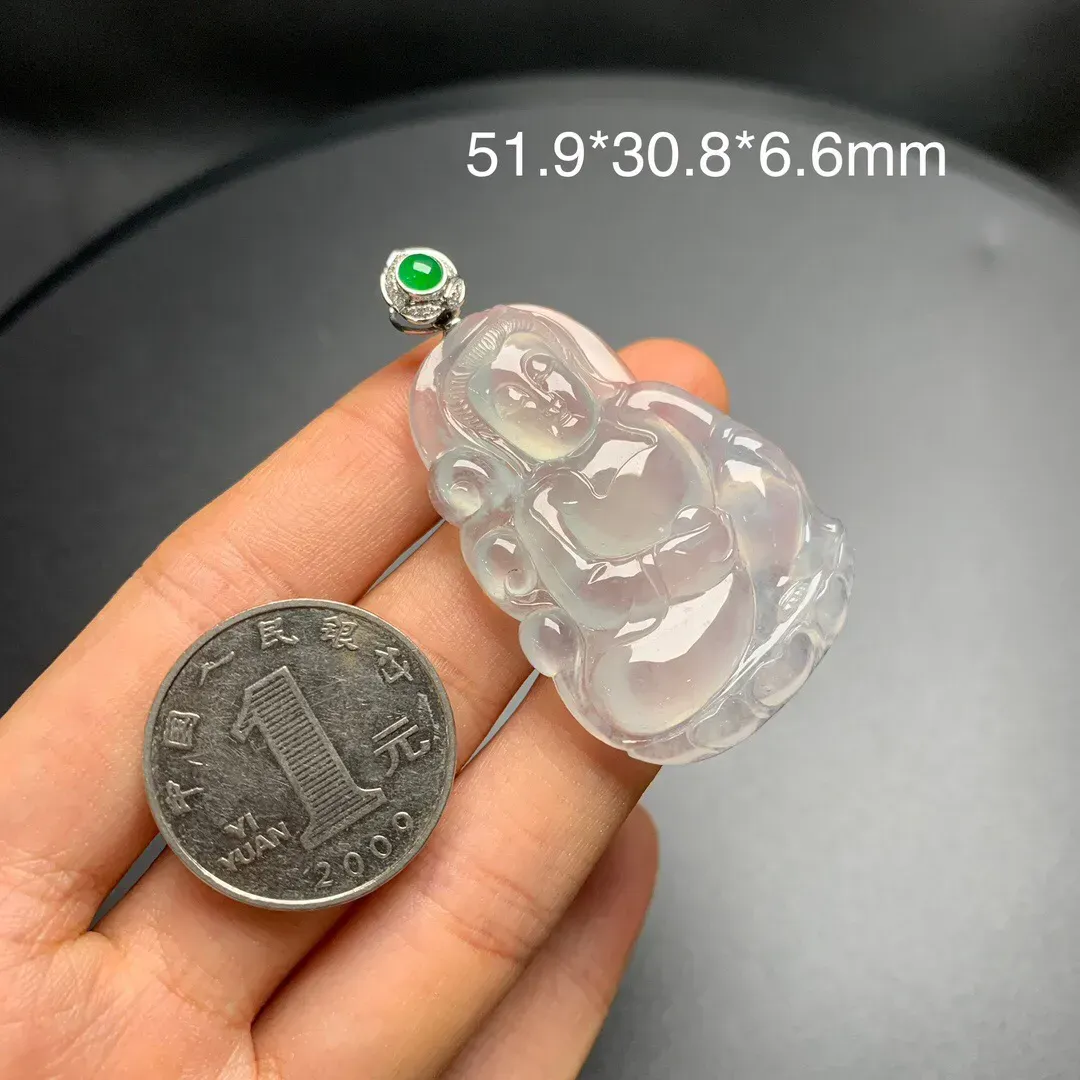 高冰种莹润自在观音吊坠 种好冰透 起光起胶 品相精美