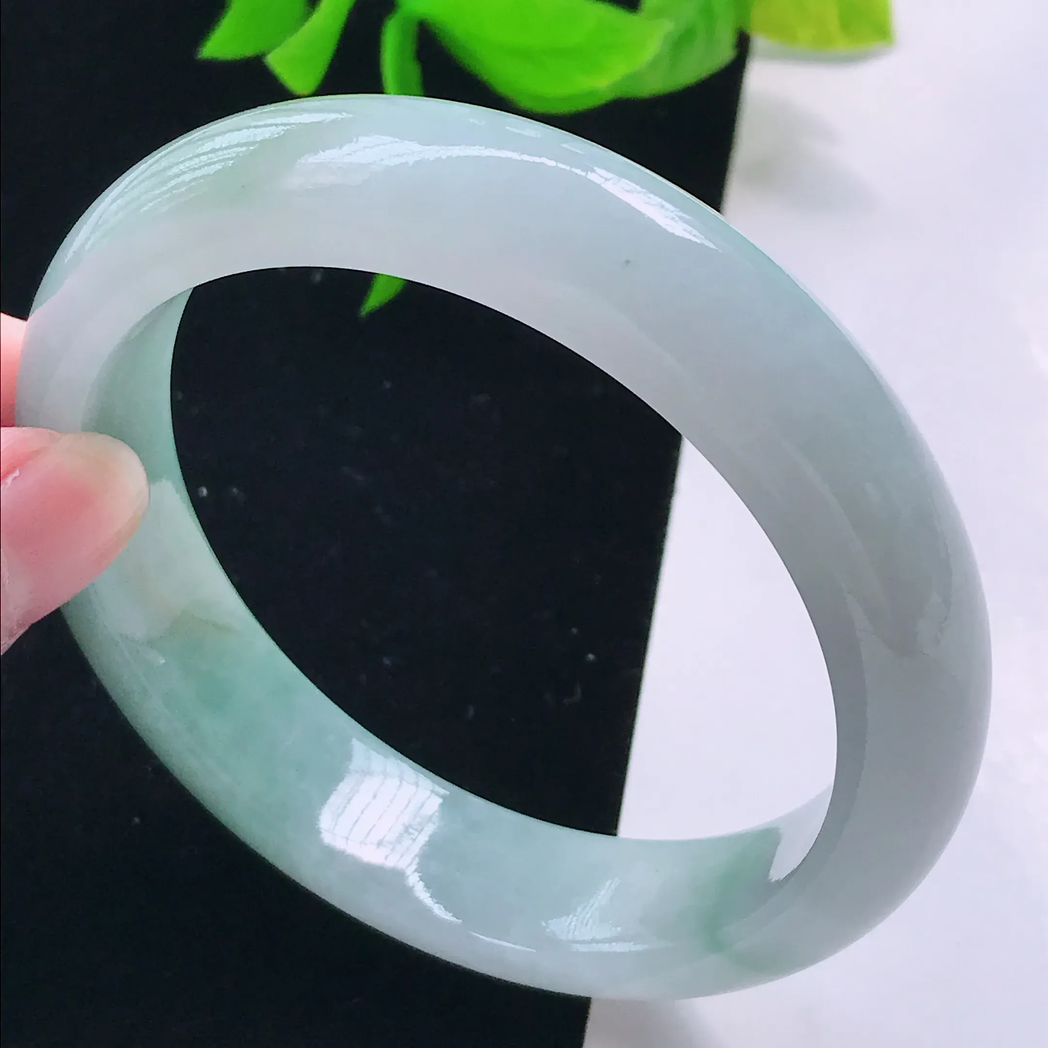 【限时特惠】正圈56.9mm a货翡翠飘花精美正圈翡翠手镯 圈口56.9/13.2/8.1 种老水足 上手漂亮
