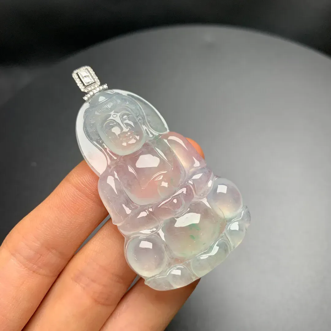【限时特惠】高冰种莹润飘绿观音吊坠 种老冰透 起光起胶 端庄大气