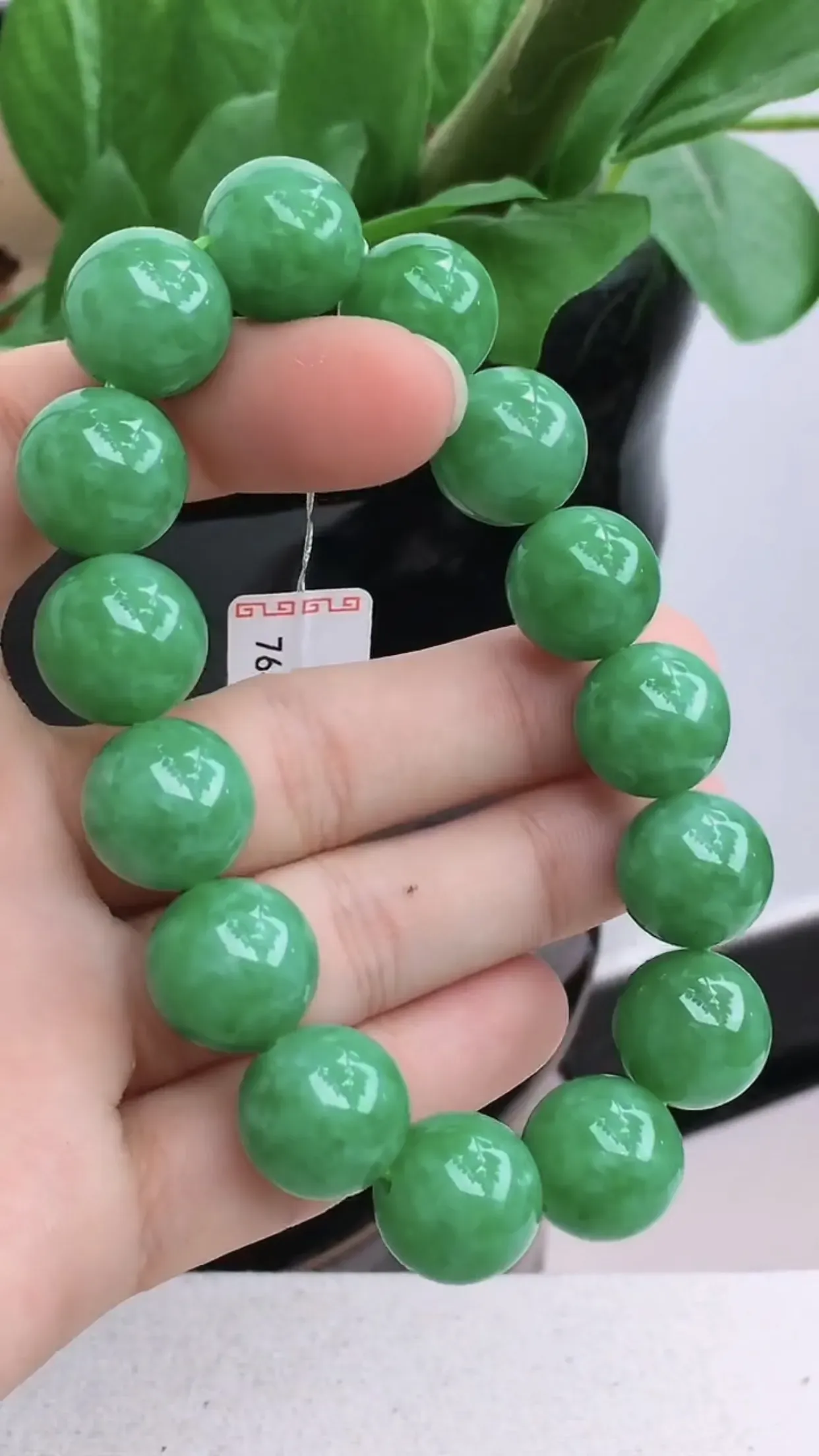 老坑种起胶满绿圆珠手串手链 尺寸：14mm 共15颗