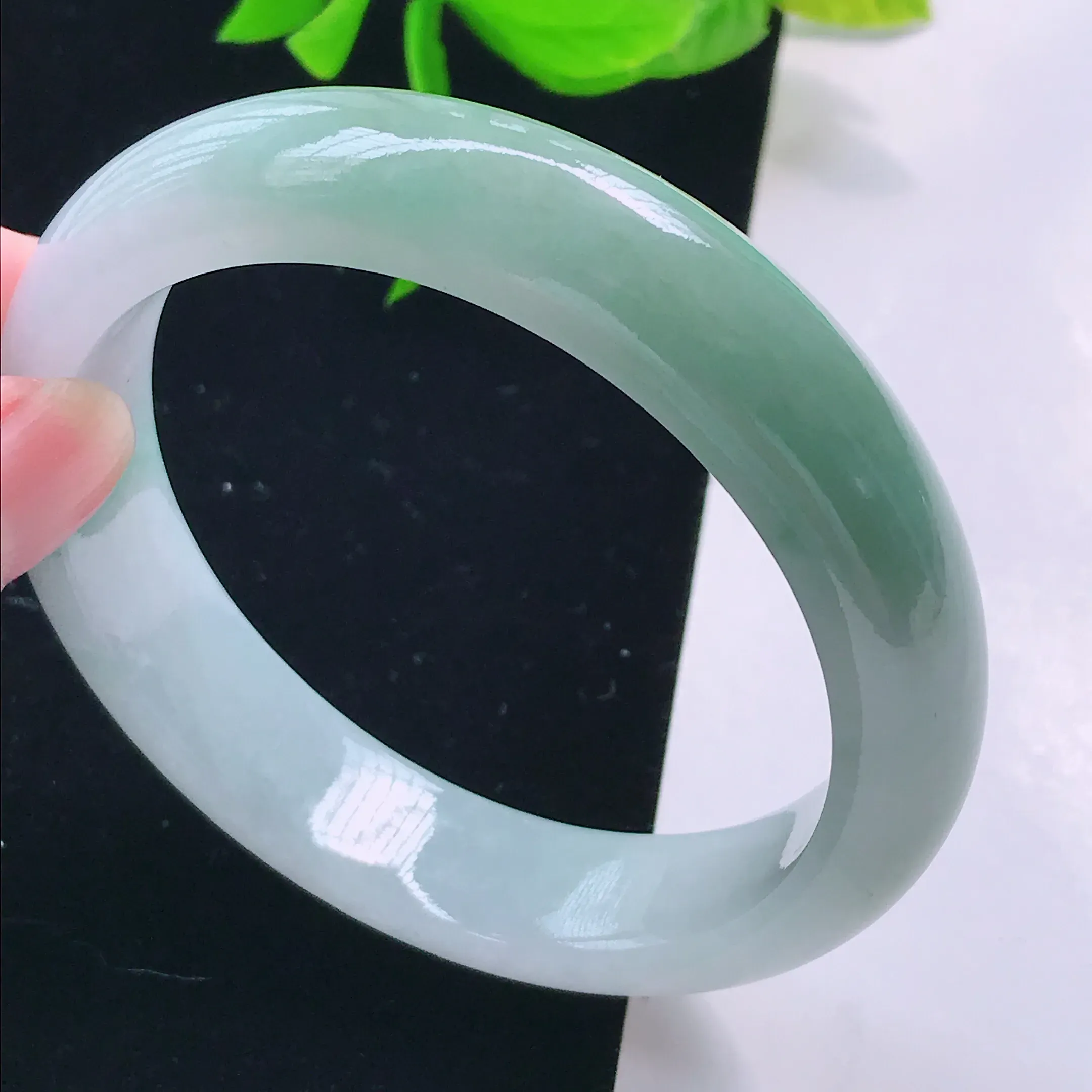 【限时特惠】正圈56.9mm a货翡翠飘花精美正圈翡翠手镯 圈口56.9/13.2/8.1 种老水足 上手漂亮