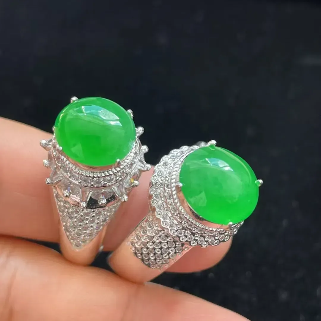️冰阳绿戒面 种好水润 色阳 铜托 镶嵌效果更出众 尺寸：11/10/5，10.5/9.5/4mm