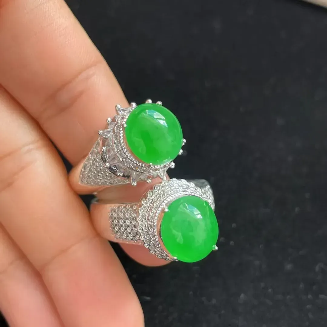 ️冰阳绿戒面 种好水润 色阳 铜托 镶嵌效果更出众 尺寸：11/10/5，10.5/9.5/4mm
