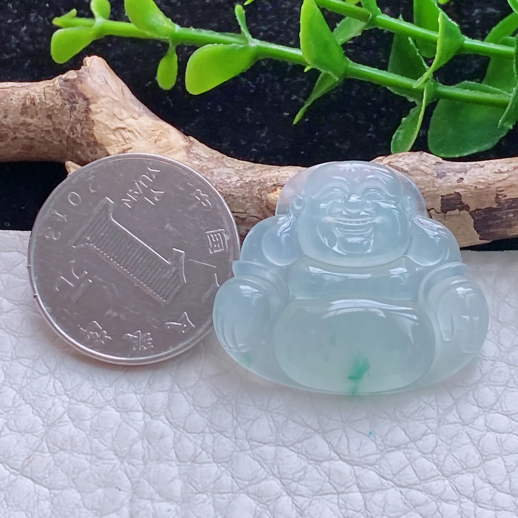 缅甸翡翠A货高冰佛公 开心佛玉坠  冰玻飘花大肚佛玉吊坠 暂无打孔！ljm尺寸:27.1*31.8*4.5mm