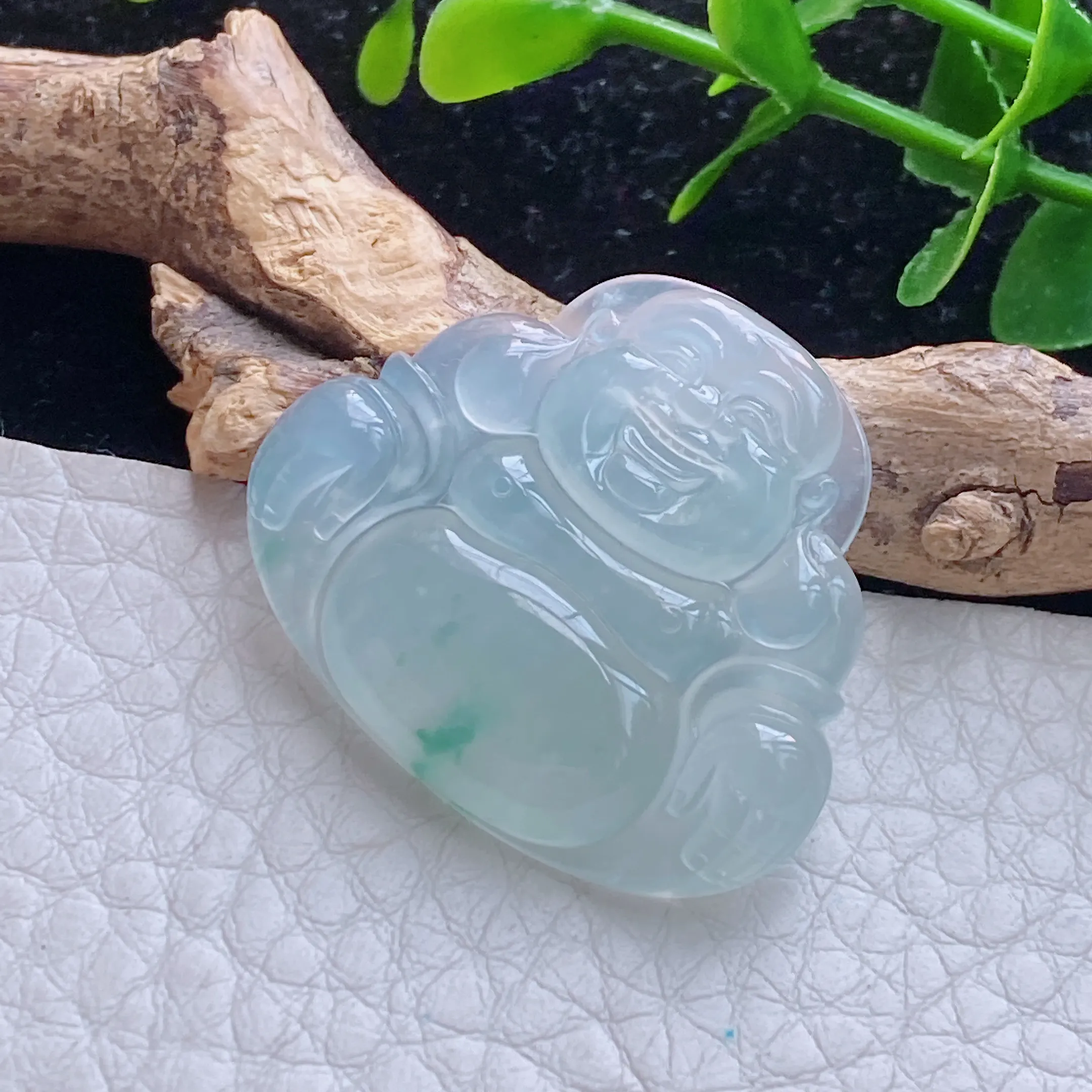 缅甸翡翠A货高冰佛公 开心佛玉坠  冰玻飘花大肚佛玉吊坠 暂无打孔！ljm尺寸:27.1*31.8*4.5mm