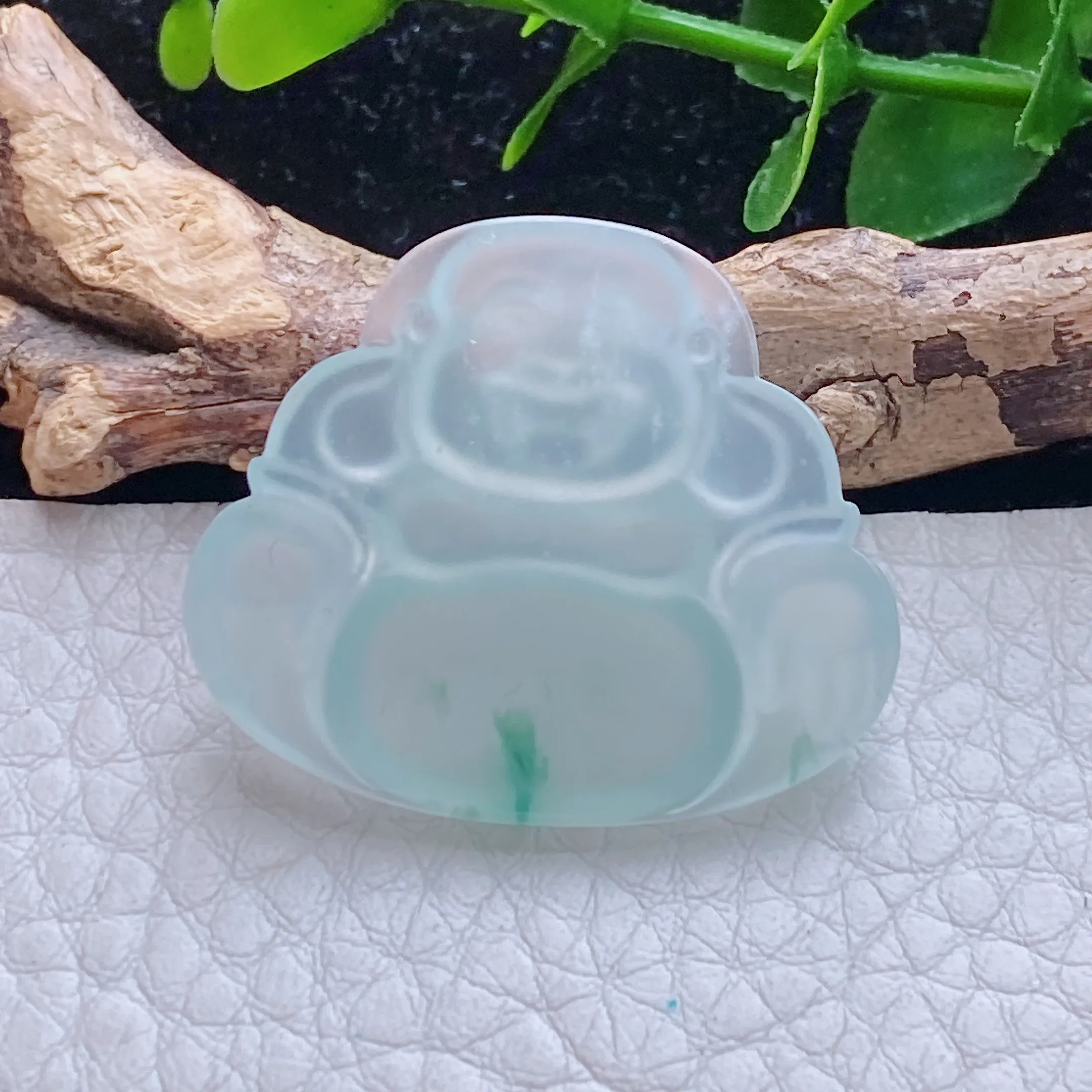 缅甸翡翠A货高冰佛公 开心佛玉坠  冰玻飘花大肚佛玉吊坠 暂无打孔！ljm尺寸:27.1*31.8*4.5mm