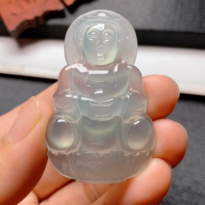 【冰晴底观音】尺寸52.5*31.5*6.5 老坑种水，纯净细腻，通透无比，清澈水灵，泛荧光，果冻感十足