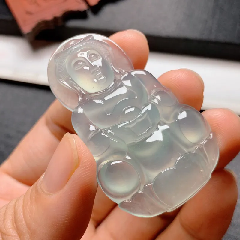 【冰晴底观音】尺寸52.5*31.5*6.5 老坑种水，纯净细腻，通透无比，清澈水灵，泛荧光，果冻感十足