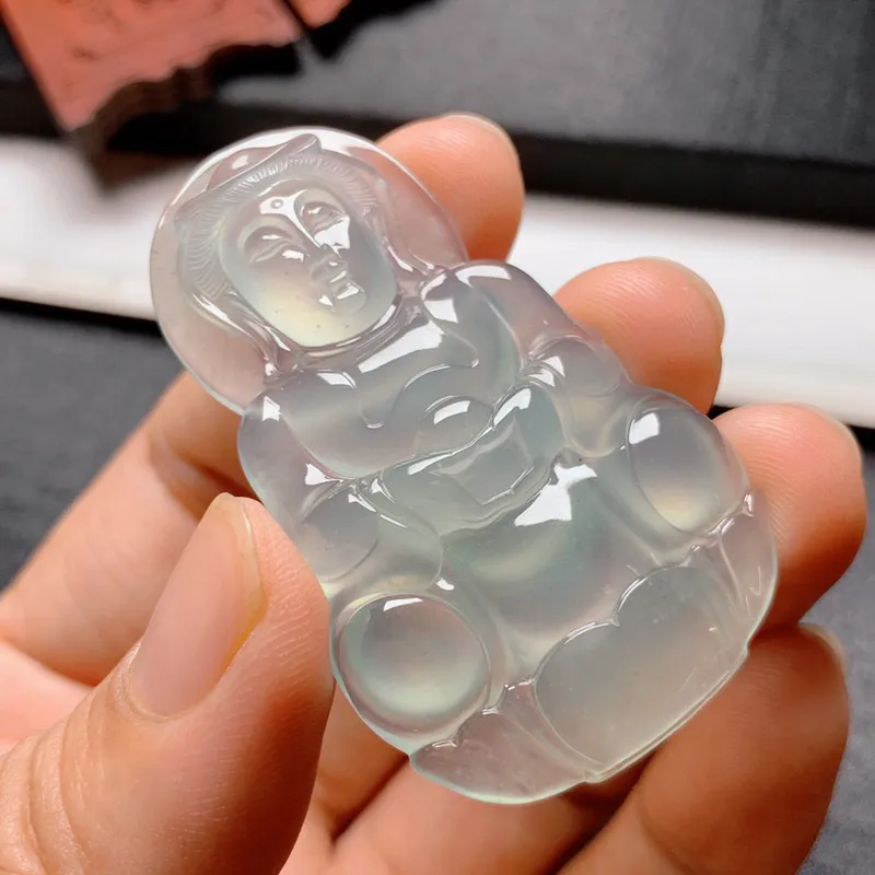 【冰晴底观音】尺寸52.5*31.5*6.5 老坑种水，纯净细腻，通透无比，清澈水灵，泛荧光，果冻感十足