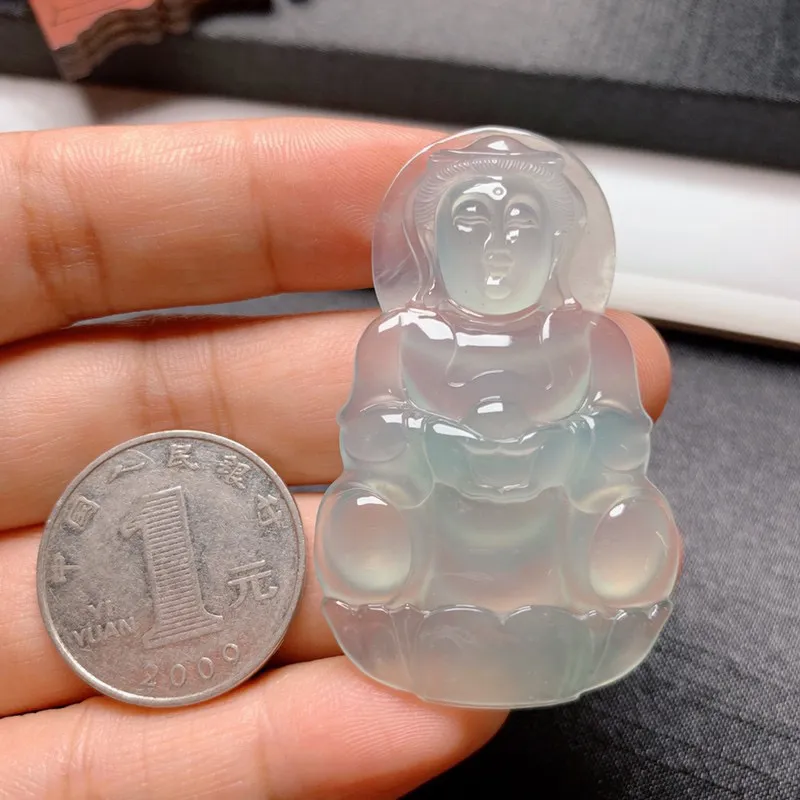 【冰晴底观音】尺寸52.5*31.5*6.5 老坑种水，纯净细腻，通透无比，清澈水灵，泛荧光，果冻感十足