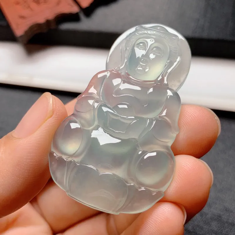 【冰晴底观音】尺寸52.5*31.5*6.5 老坑种水，纯净细腻，通透无比，清澈水灵，泛荧光，果冻感十足