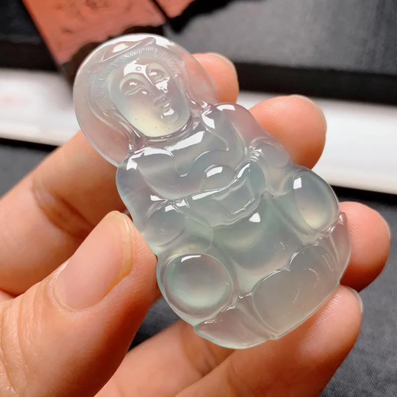 【冰晴底观音】尺寸52.5*31.5*6.5 老坑种水，纯净细腻，通透无比，清澈水灵，泛荧光，果冻感