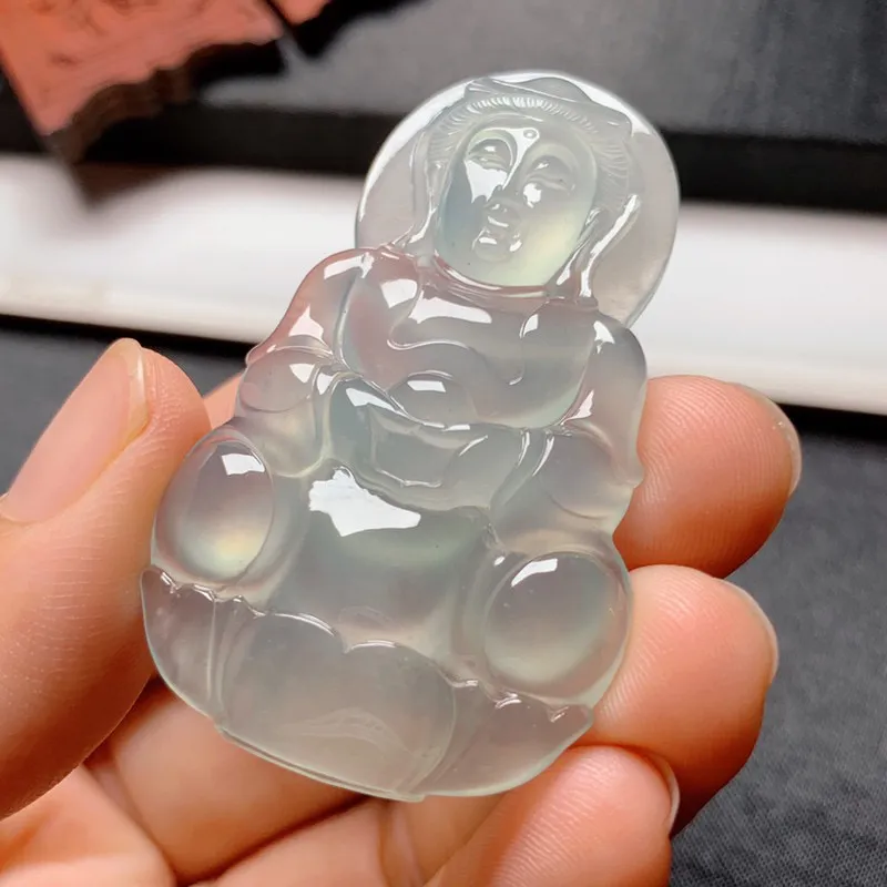 【冰晴底观音】尺寸52.5*31.5*6.5 老坑种水，纯净细腻，通透无比，清澈水灵，泛荧光，果冻感十足