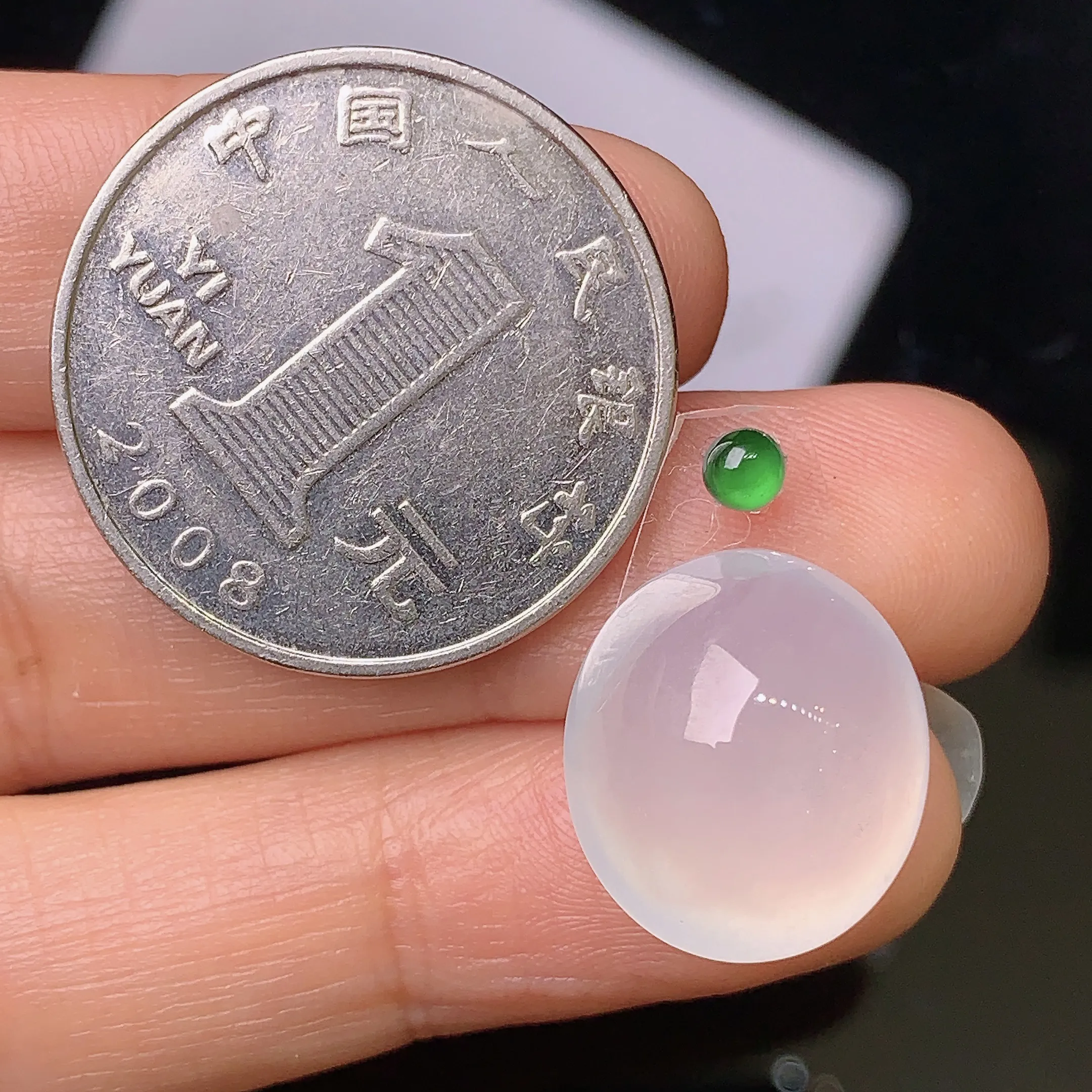 镶嵌款 冰种蛋面 玉质细腻 水润饱满 冰透亮眼 搭配绿色小蛋面 整体尺寸15.8*14*8.8