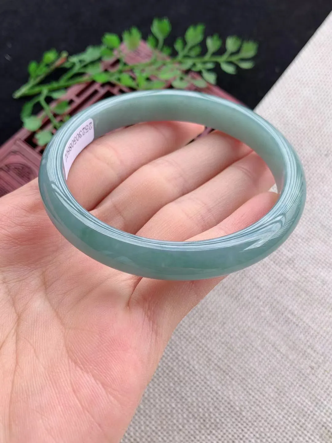 老坑蓝水正圈手镯尺寸57圈口×9.5×6.5mm重量34.20g