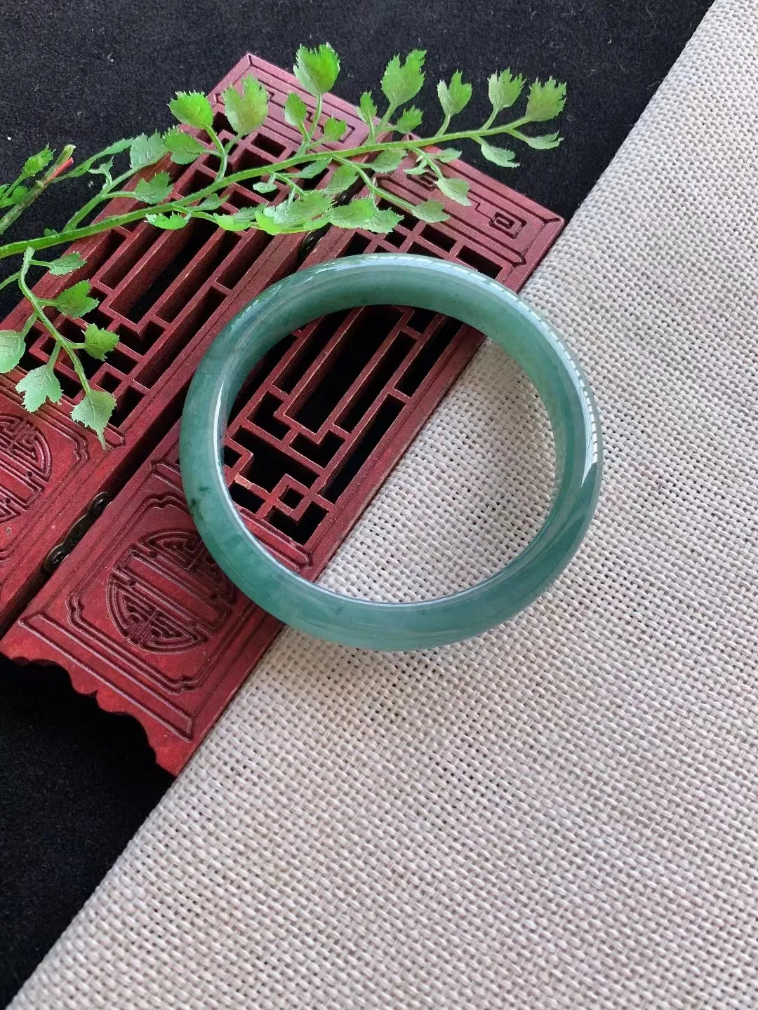 老坑蓝水正圈手镯尺寸56圈口×9.5×6.5mm重量36.34g