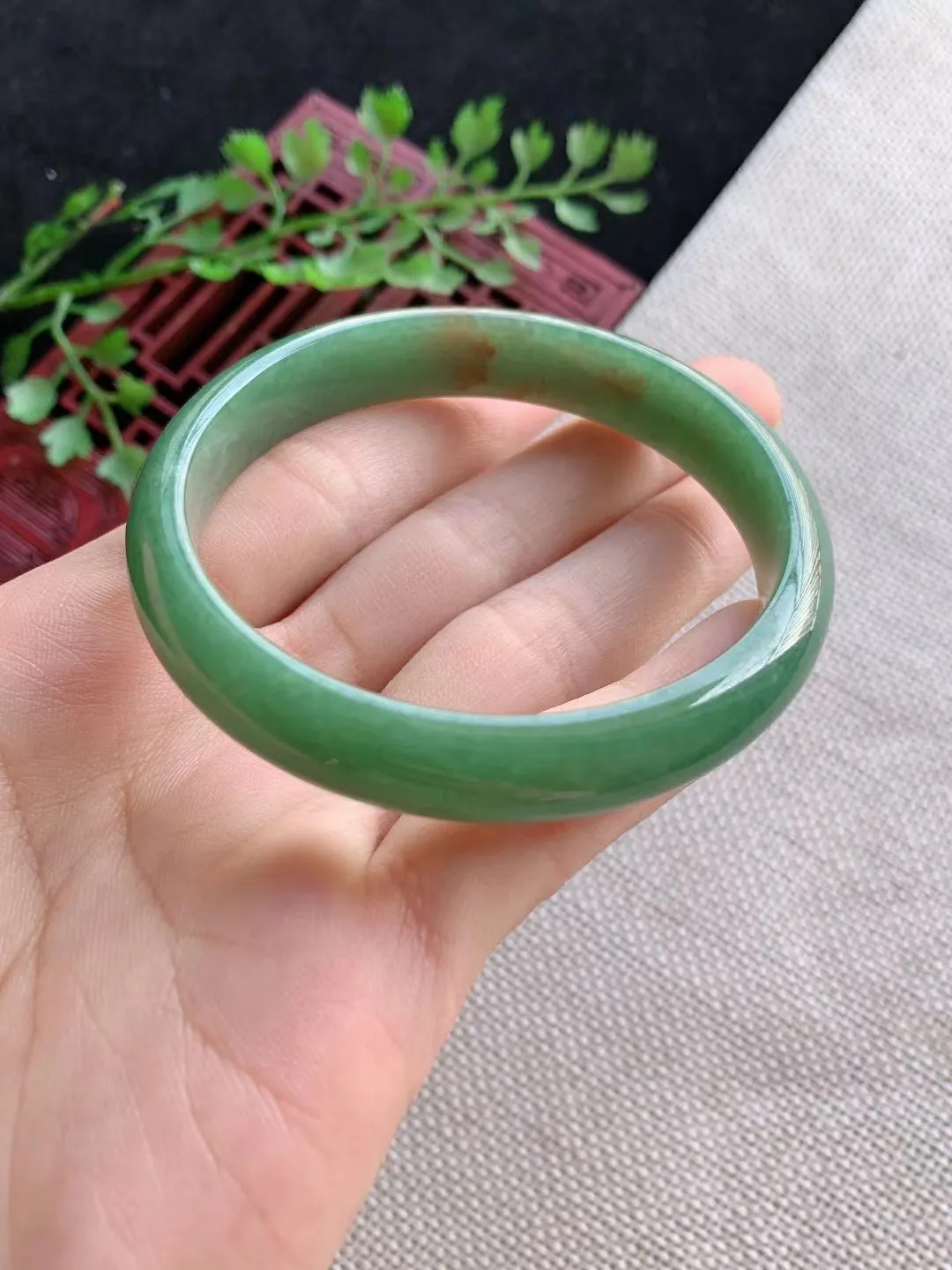 老坑满绿正圈手镯尺寸54圈口×10×6mm重量32.51g
