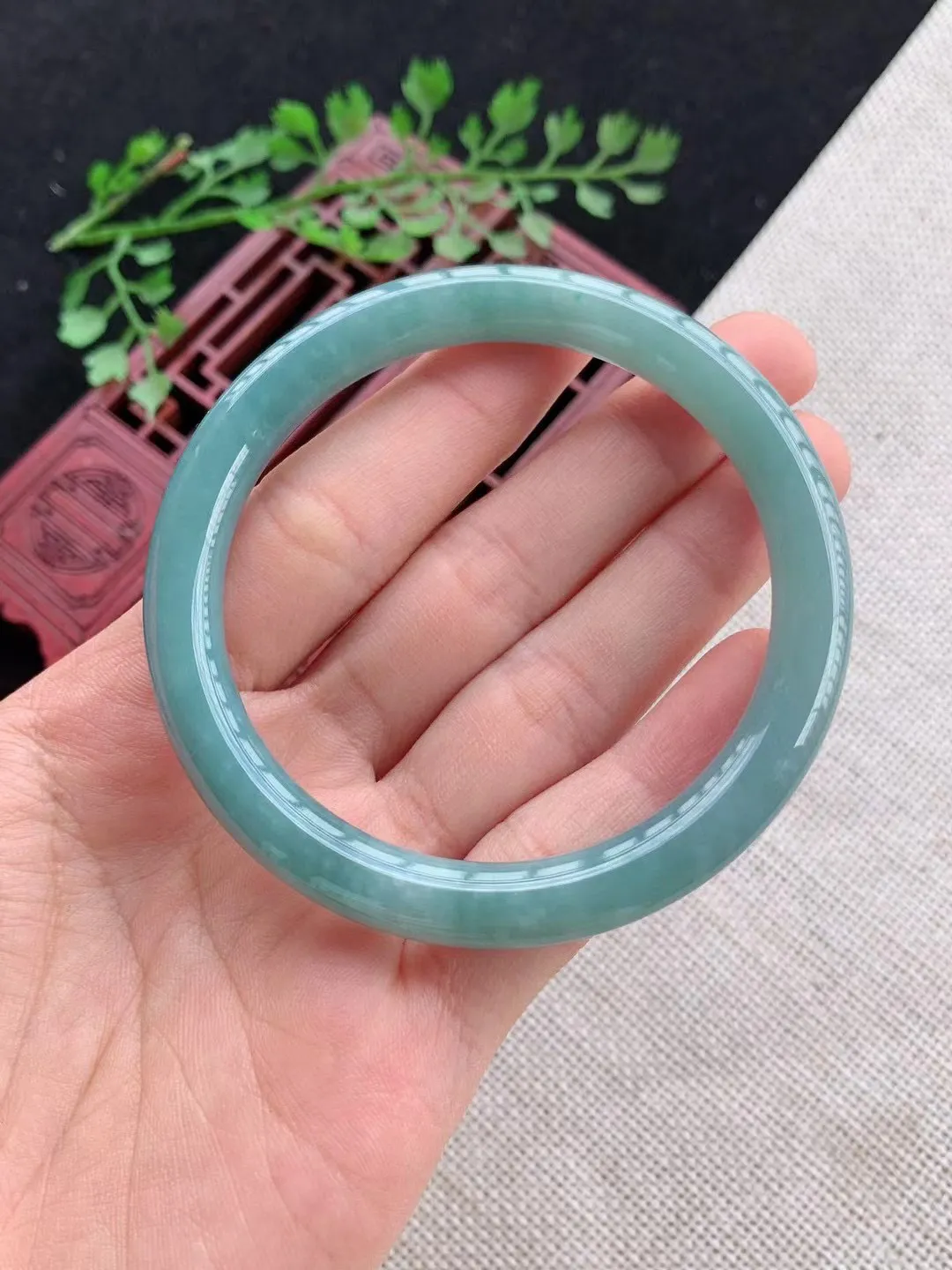 老坑蓝水圆条手镯尺寸56圈口×7.7mm重量32.77g