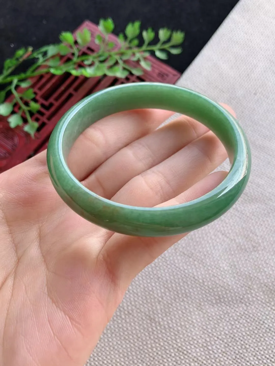 老坑满绿正圈手镯尺寸54圈口×10×6mm重量32.51g