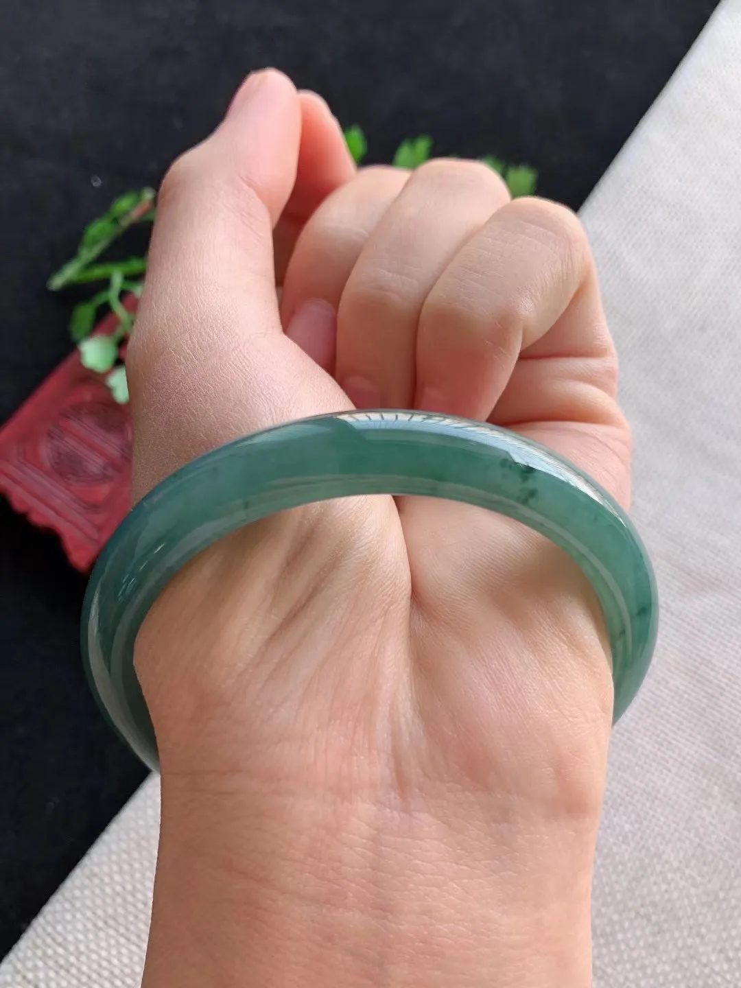 老坑蓝水正圈手镯尺寸56圈口×9.5×6.5mm重量36.34g