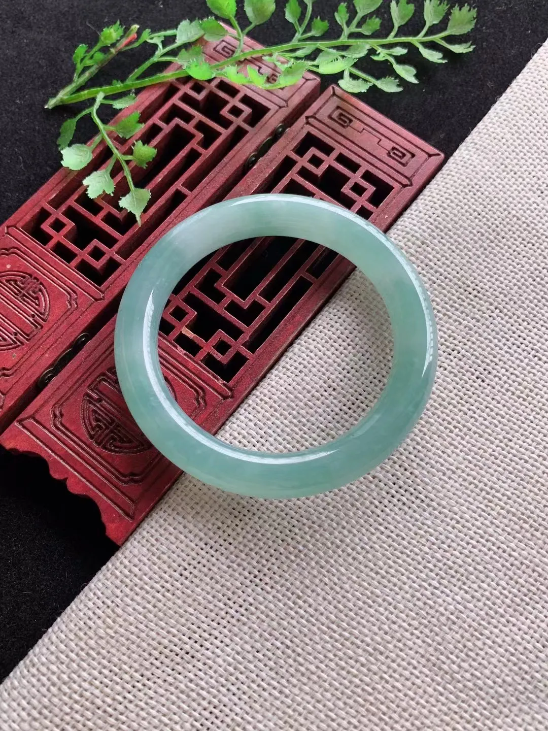 老坑蓝水正圈手镯尺寸52圈口×9.8mm重量46.26g W