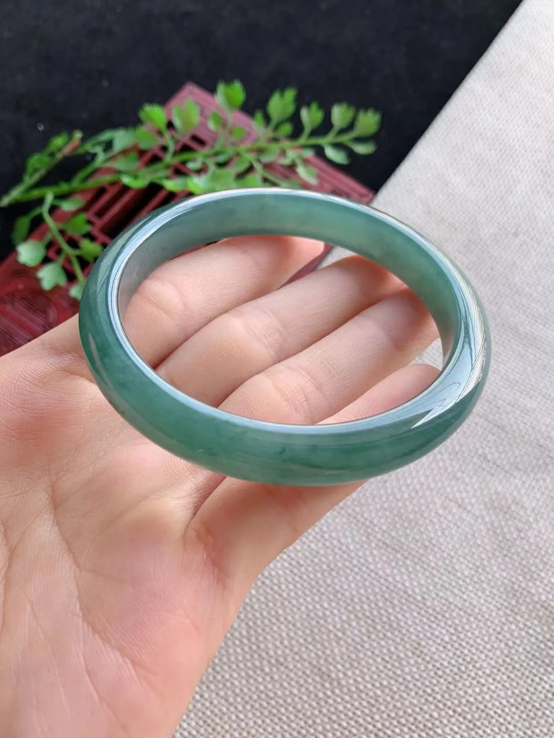 老坑蓝水正圈手镯尺寸56圈口×9.5×6.5mm重量36.34g
