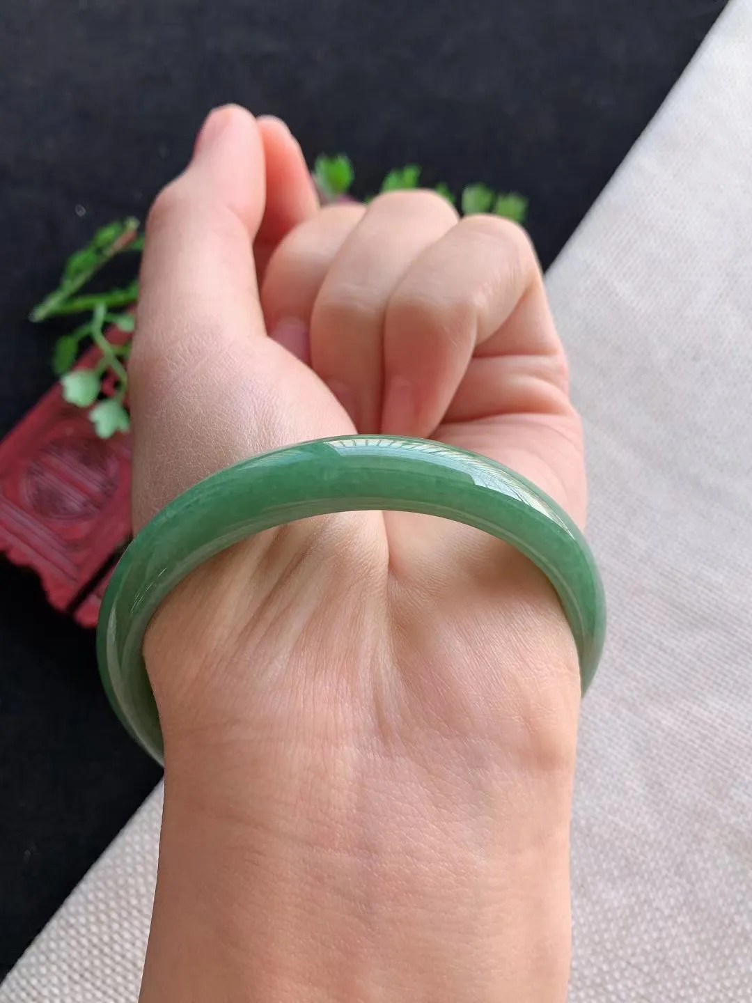 老坑满绿正圈手镯尺寸54圈口×10×6mm重量32.51g