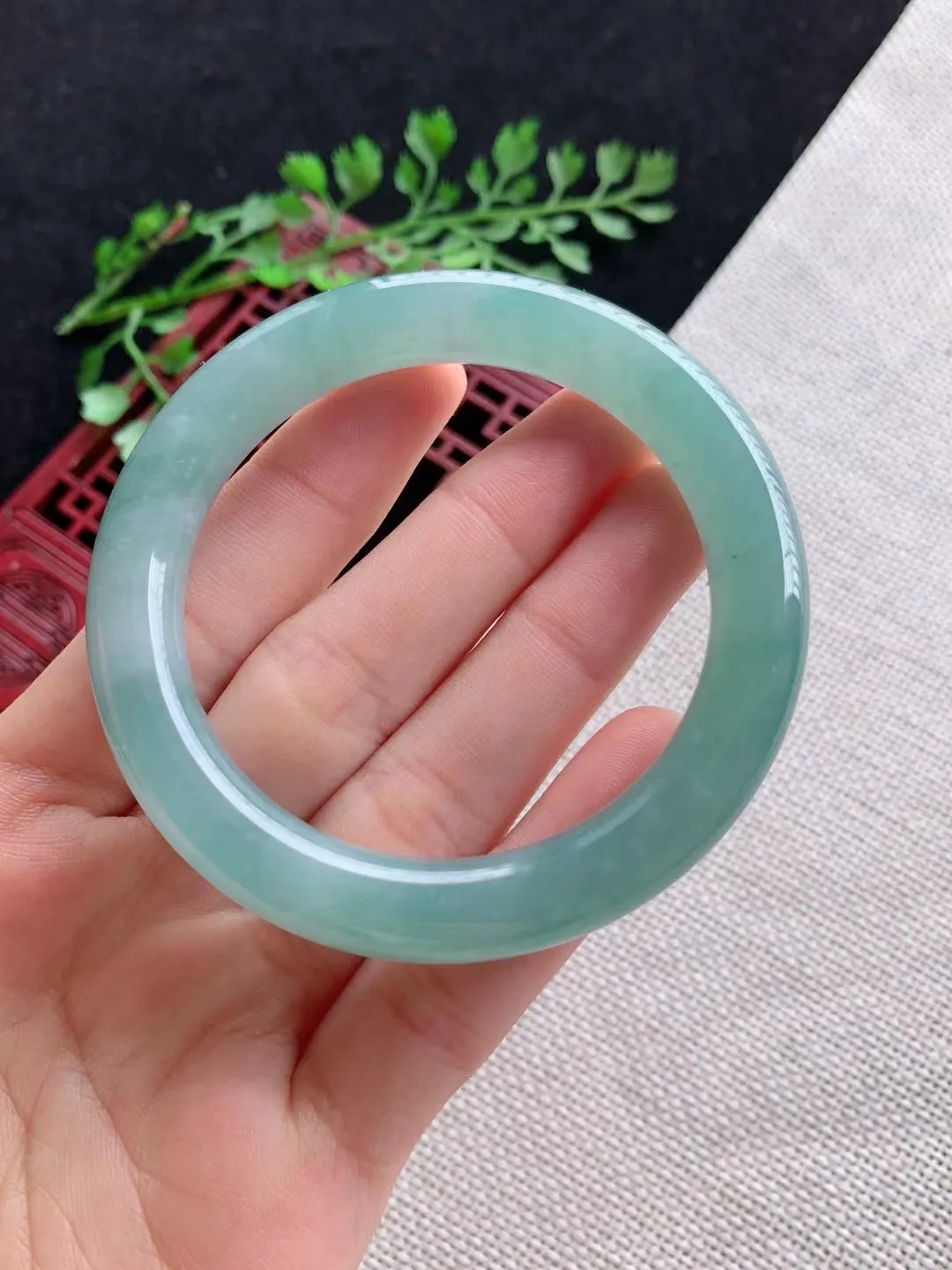 老坑蓝水正圈手镯尺寸52圈口×9.8mm重量46.26g W